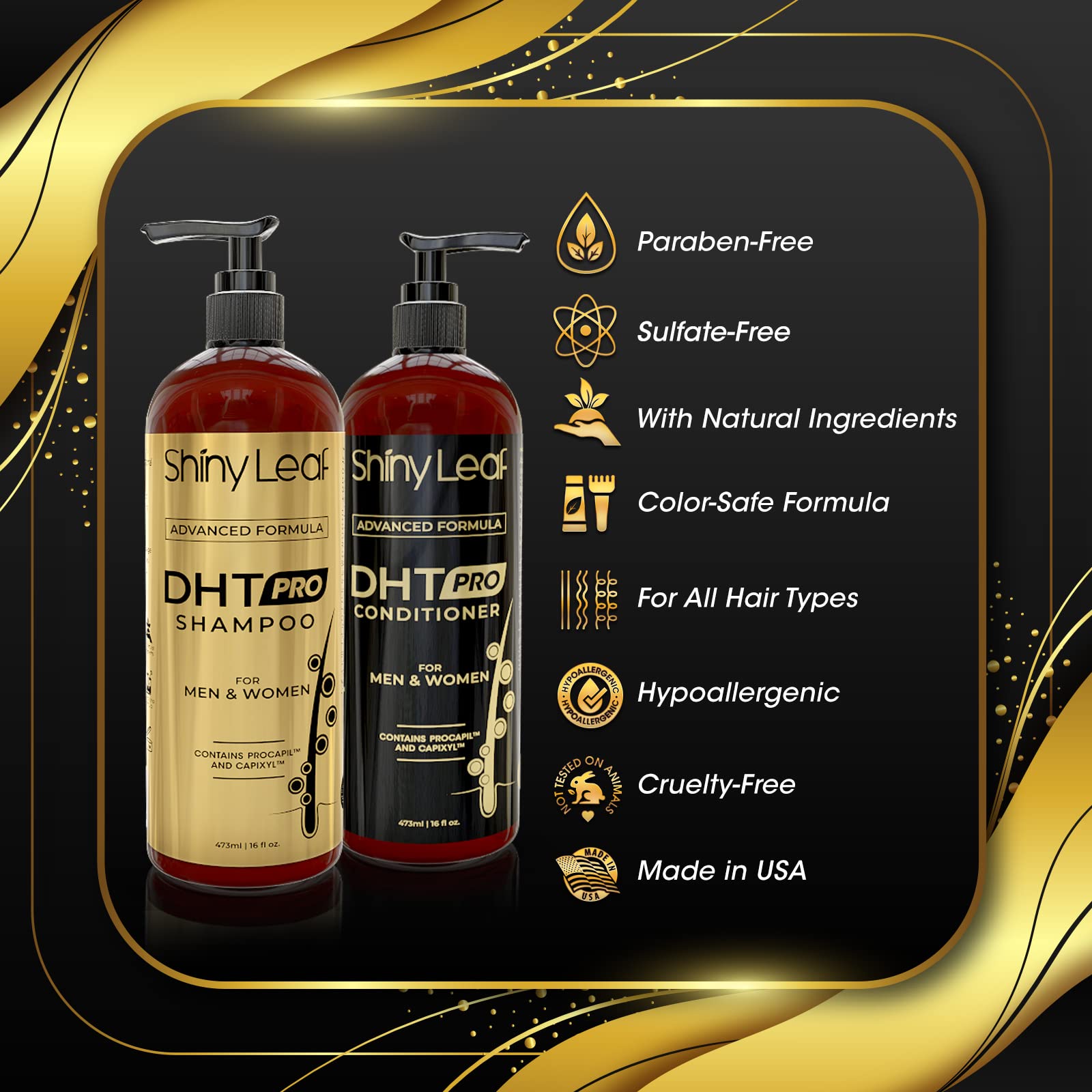 DHT Pro Shampoo and Conditioner Advanced Formula with Procapil and Capixyl, DHT Blockers and Natural Extracts, Hair Loss Solution for Men and Women, Stimulates Follicles, Prevents Thinning Hair