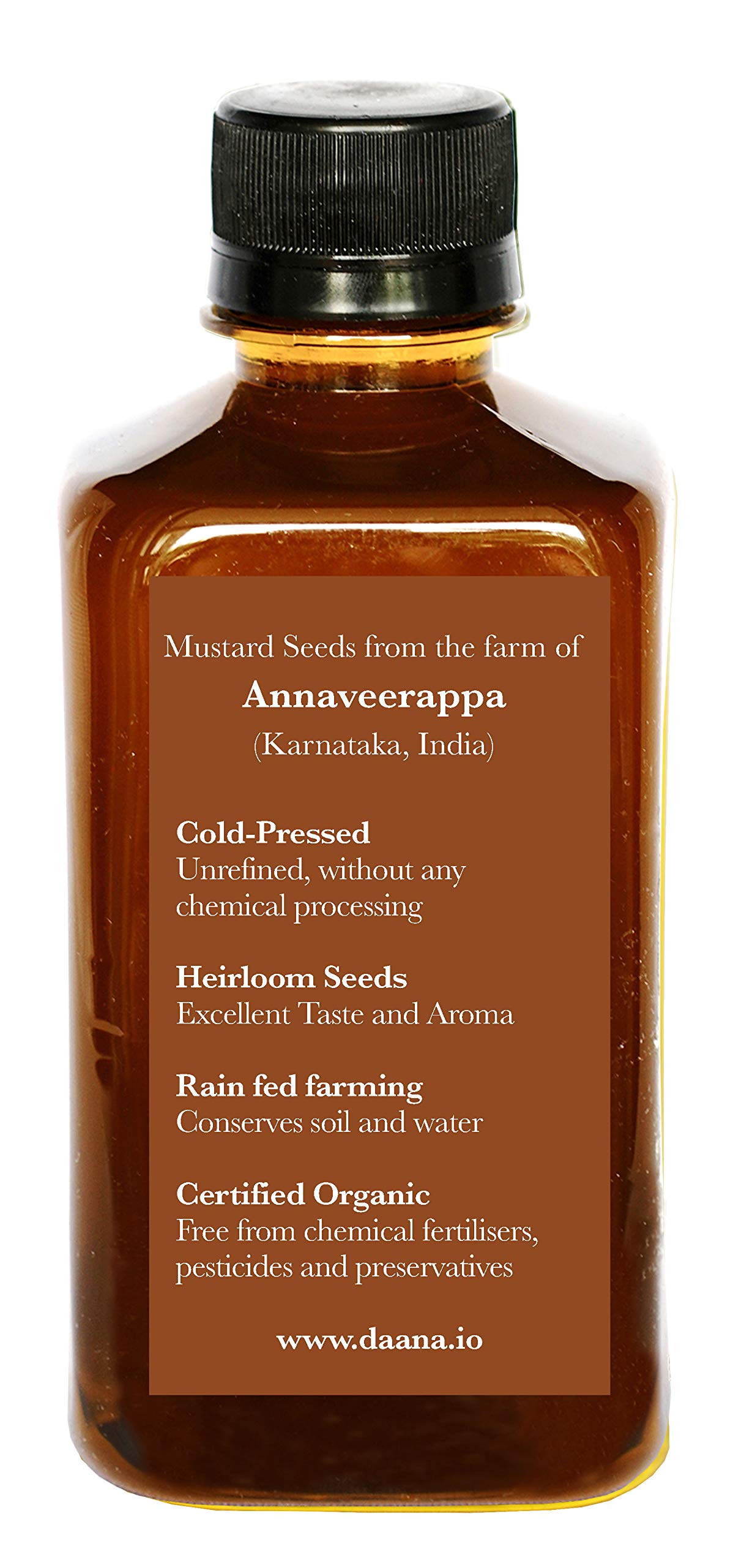 Daana Mustard Oil: CERTIFIED USDA ORGANIC, EXTRA VIRGIN, COLD PRESSED (12 oz)