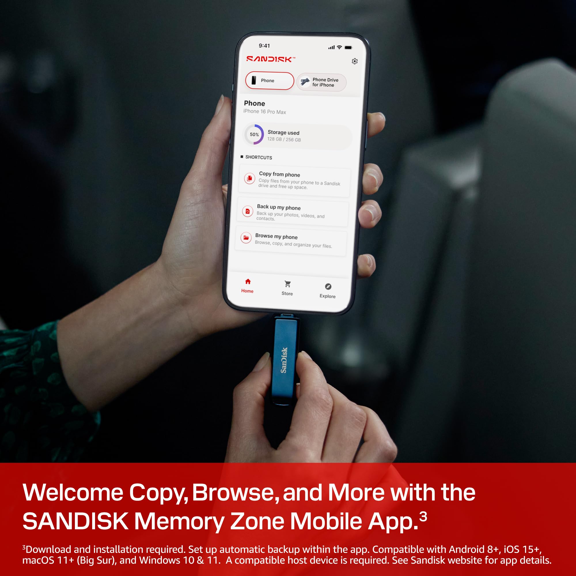 SANDISK 256GB Phone Drive for iPhone - USB-C and Lightning - Compatible with iPhones, iPads, Mac, and USB-C Devices - Made for iPhone Certified - Metallic Blue Finish - SDIXD0N-256G-GN6NE