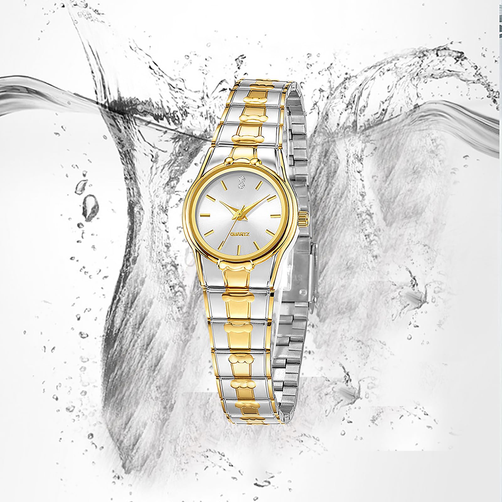 BESTKANG Elegant Minimalist Women's Watch - Slim Stainless Steel Quartz Wristwatch, Waterproof Dress Watch for Ladies (Two Tone White)