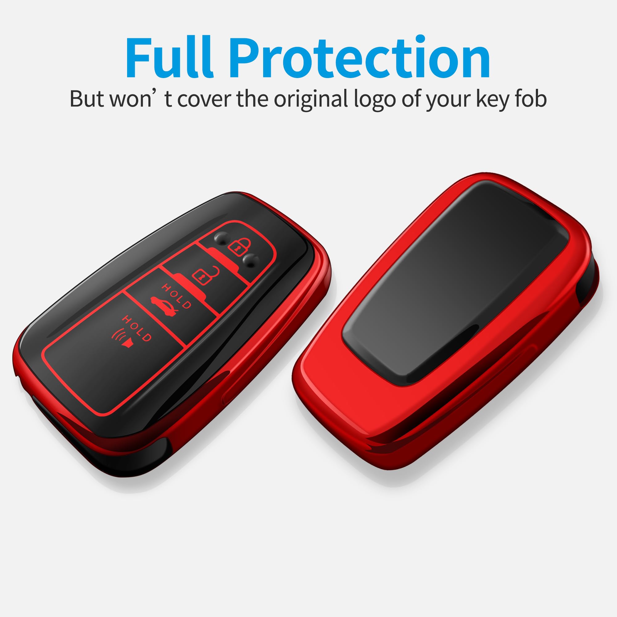 Tukellen for Toyota Key Fob Cover with Keychain,Special Soft TPU Key Case Protector Compatible with 2020-2022 Highlander Corolla Prius,2018-2024 RAV4 Camry Avalon C-HR GT86-Red