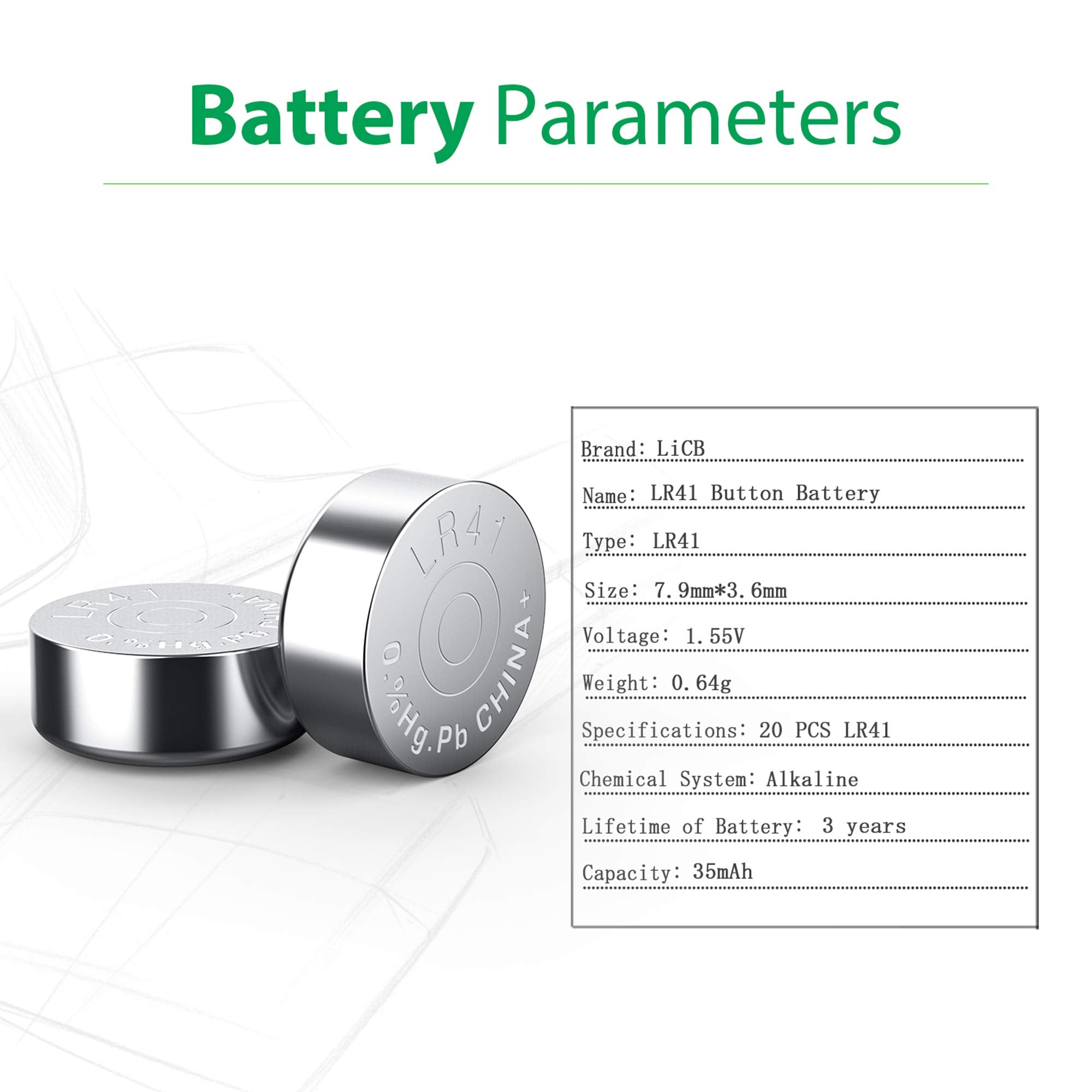 LiCB 20 Pack LR41 AG3 392 384 192 Battery 1.5V Button Coin Cell Batteries