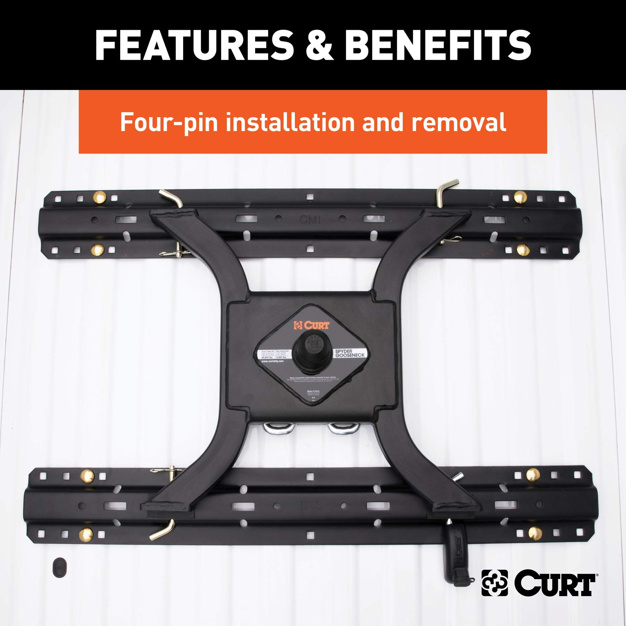 CURT 16085 Spyder 5th Wheel to Gooseneck Adapter Hitch, Fits Industry-Standard Rails, 25,000 lbs, 2-5/16-Inch Ball