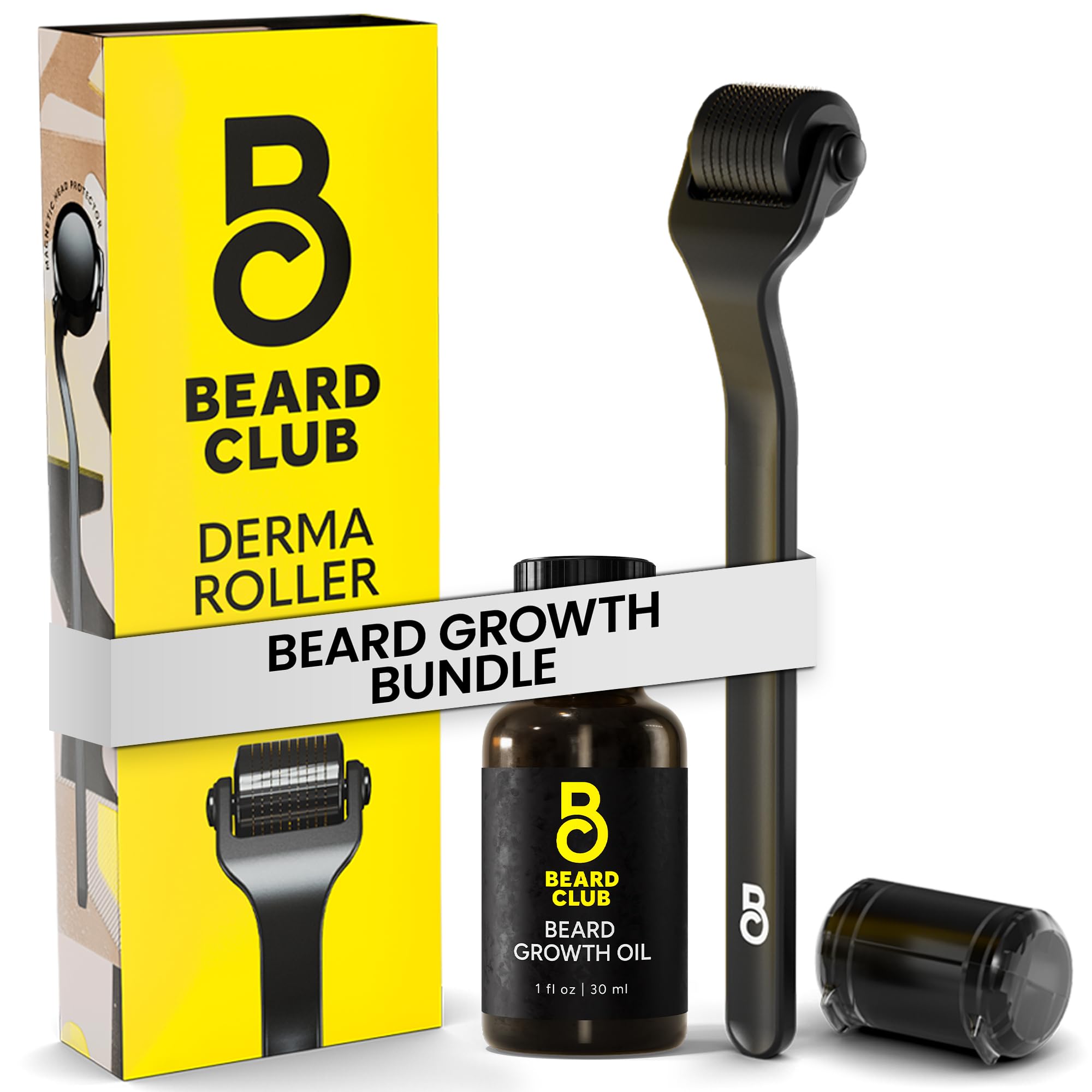 The Beard Club Derma Roller & Biotin Beard Growth Vitamin Spray - Microneedle Roller for Men and Women with 540 Titanium Microneedles - Roller & Beard Oil for Face, Body and Scalp - Vitamin B7, B5