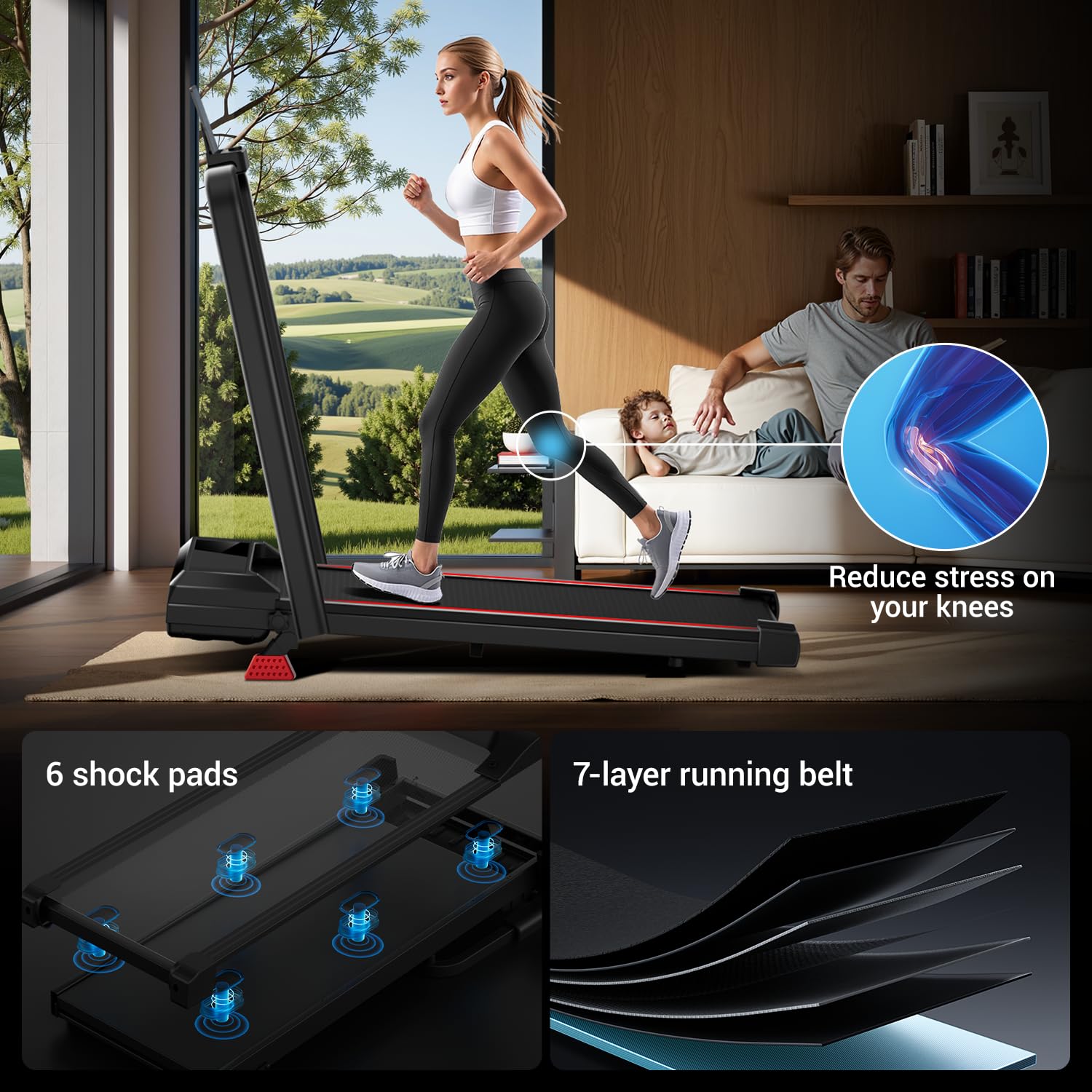 15% Incline Walking Pad Treadmills for Home and Office, 3-in-1 Folding Treadmill, Portable Under Desk Treadmill with 2.5 HP Quiet Brushless, 300 LBS Capacity