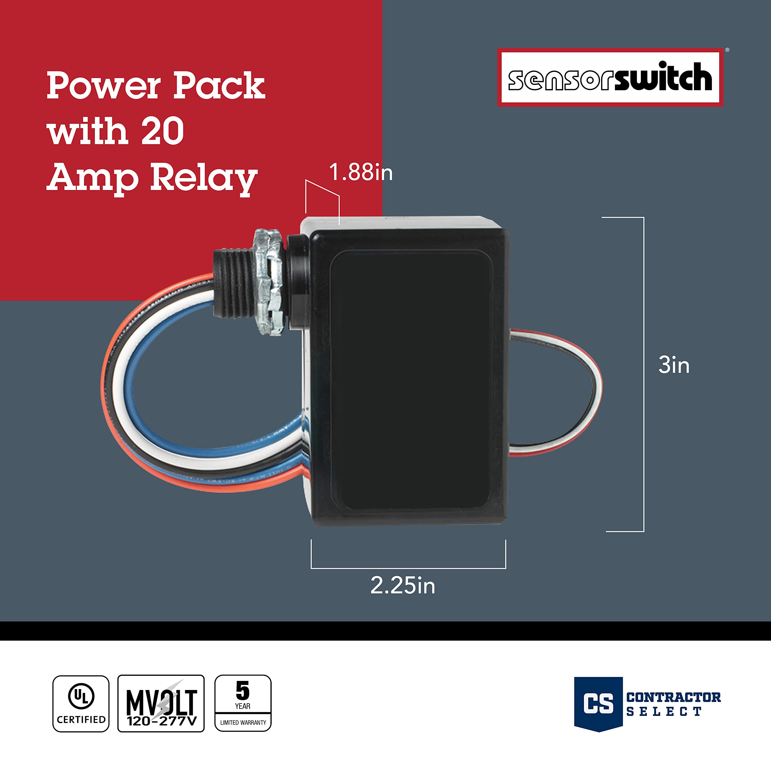 Sensor Switch Contractor Select Power Pack Relay Circuit Protection for Motion Sensors, 120/277 VAC, Black (PP20)