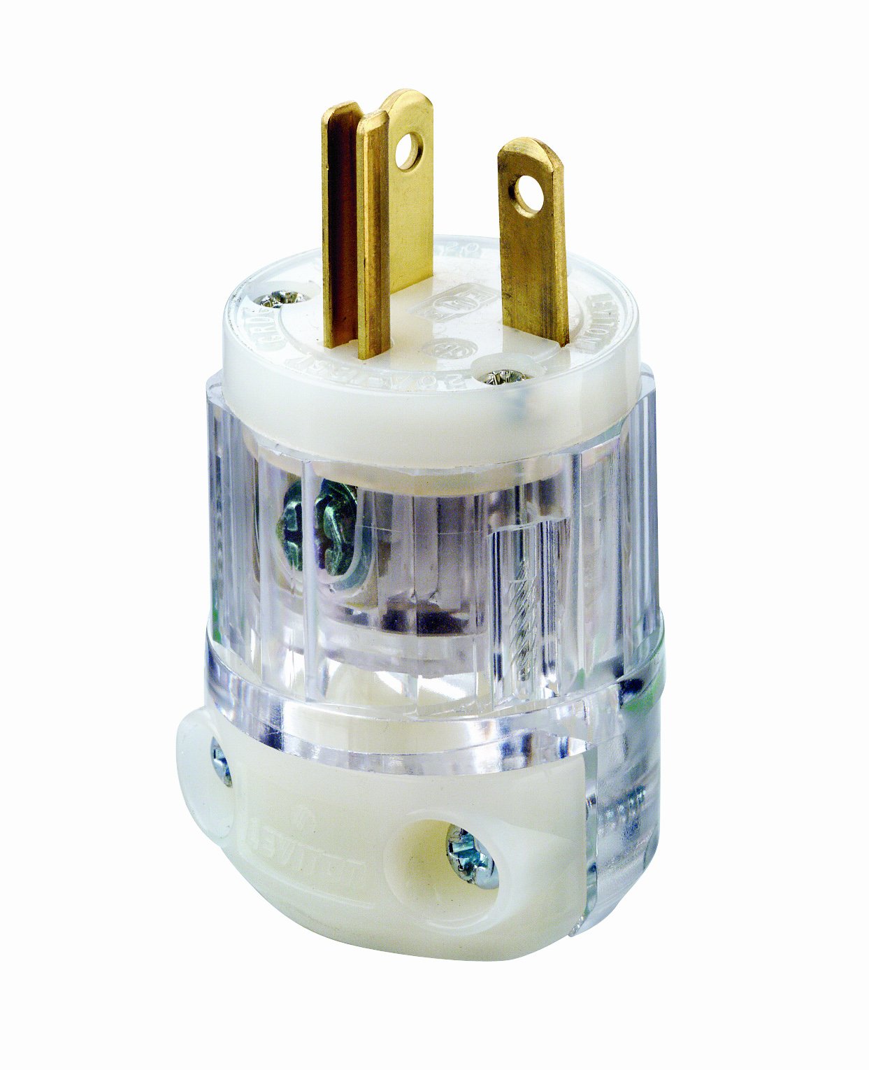 Leviton 8315-PLC 20 Amp, 125 Volt, NEMA 5-20P, 2P, 3W, Hospital Grade, Plug, Straight Blade, Grounding, Power Indication, Transparent