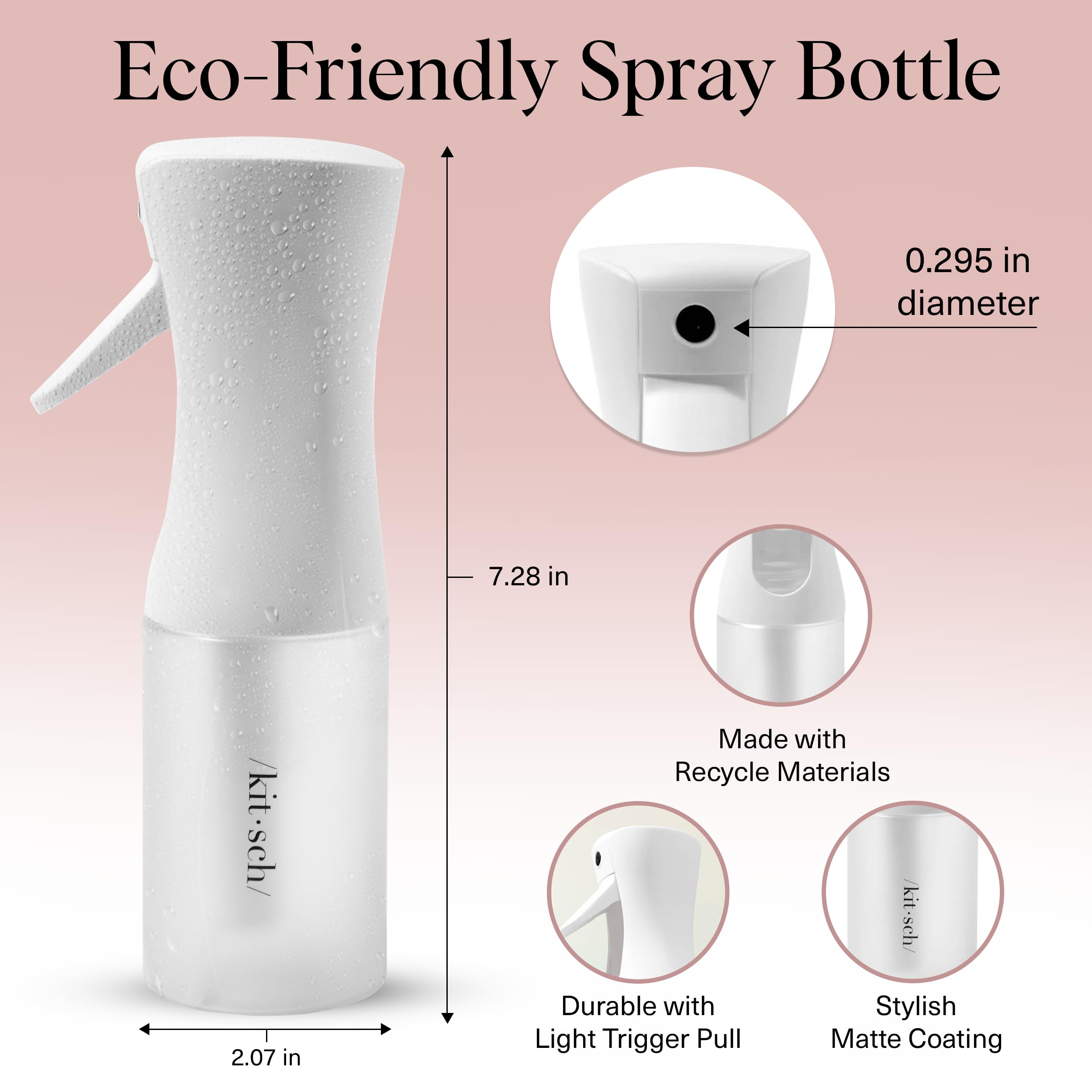 Kitsch Continuous Spray Bottle for Hair – Fine Mist Water Mister & Water Spray Bottle – Recycled Hair Spray Bottle – Spray Bottles for Cleaning, Styling, Plants & More – White, 150ml