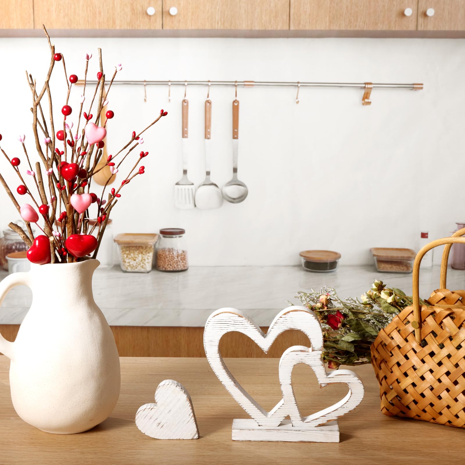 Pawliss Valentines Day Decor, 2Pcs White Rustic Wooden Valentines Decorations, Farmhouse Valentines Decor for the Home Family Table Decor Valentines Day Gifts