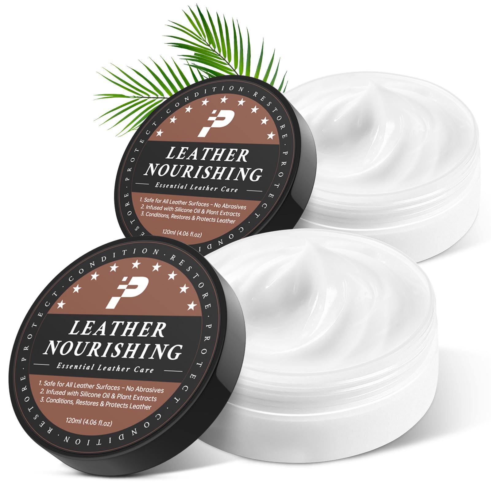 Leather Conditioner - 2 Pack, All-In-One Leather Care Treatment for Couch, Sofa & Furniture, Restores Softness & Shine, Safe for Shoes, Boots, Purses, Car Interior & Leather Seats, Family & Pet Safe
