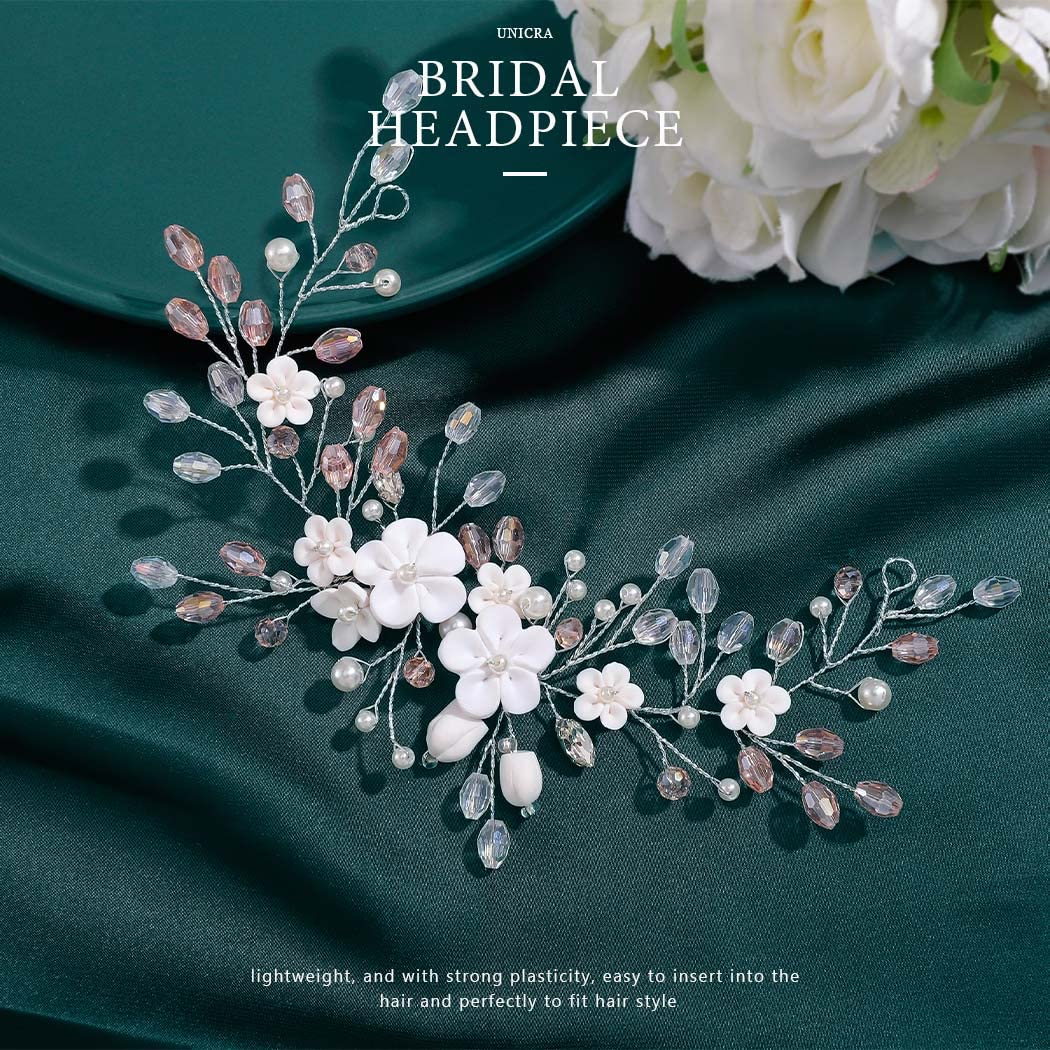 Yean Flower Bride Wedding Hair Vine Pink Rhinestone Bridal Hair Accessories Crystal Headpiece Women and Girls