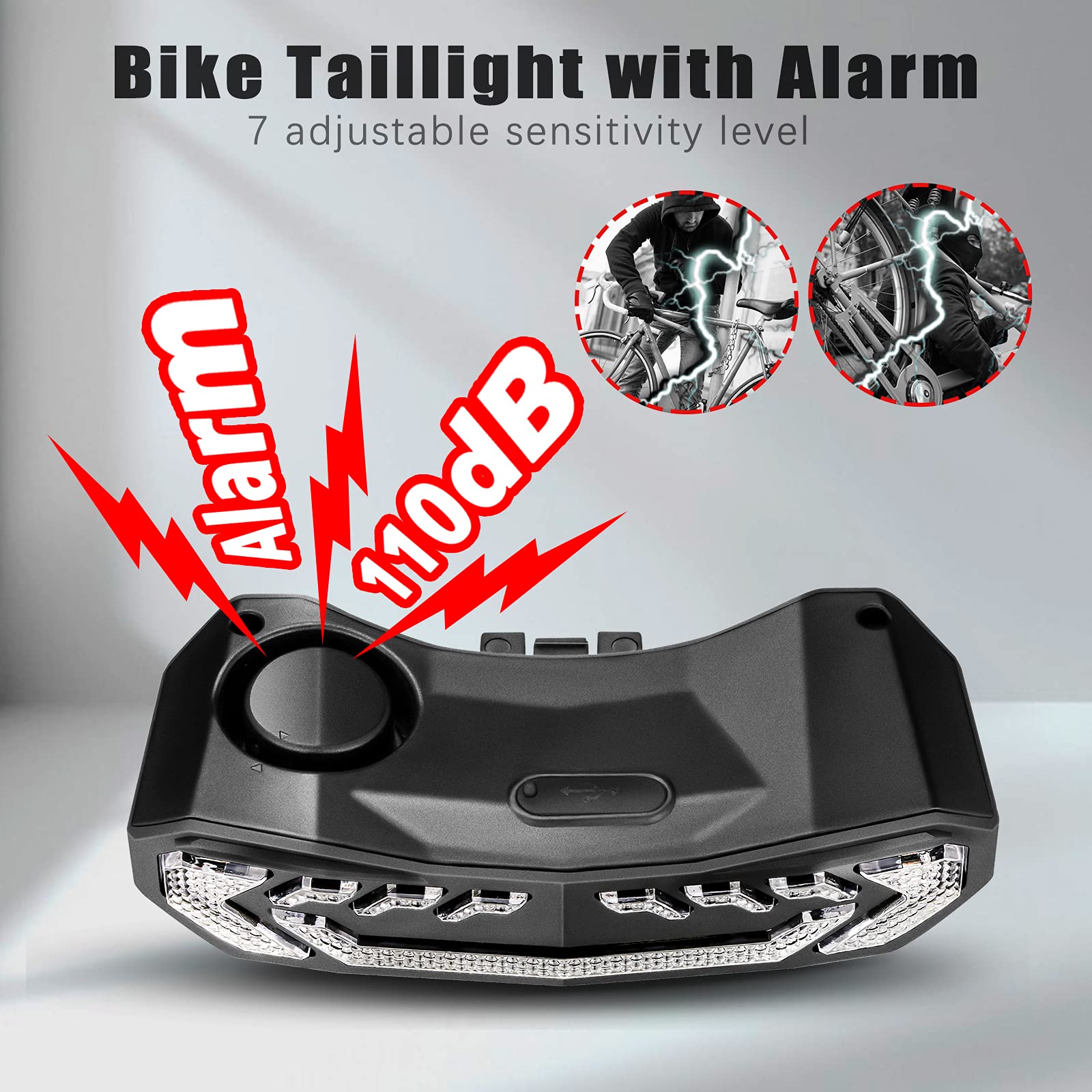 WSDCAM Smart Bike Tail Light with Turn Signals and Rear Brake Light, Bike Alarm Horn with Remote, Auto ON/Off Rechargeable Waterproof