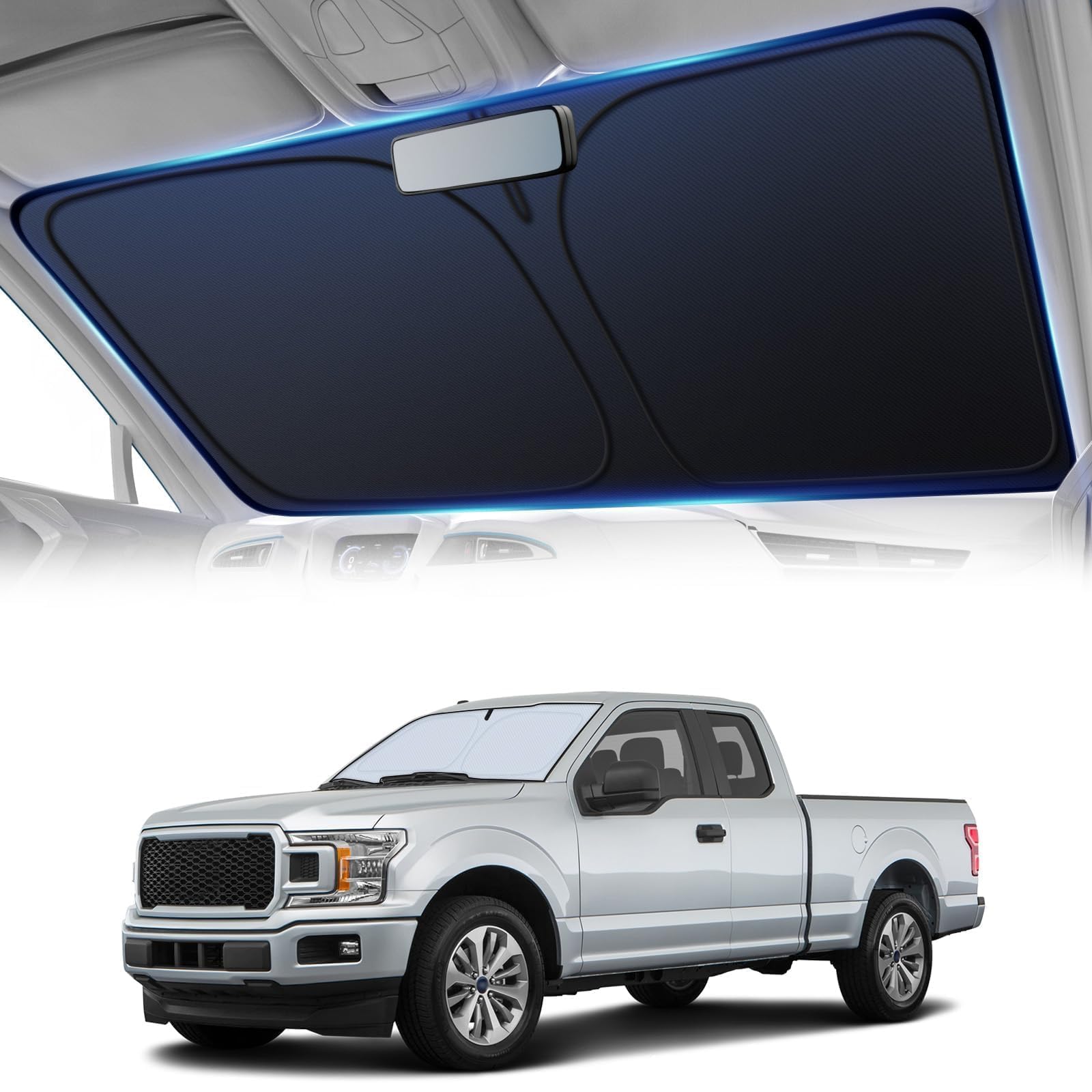 Windshield Sun Shade for Car, 4-Layer Reflective Sunshade Blocks Heat & UV, Sun Shade Windshield Keeps Interior Cooler, Pop-Up Design, Folds Quickly for Storage | For Trucks & Large Vehicles (69"x36")