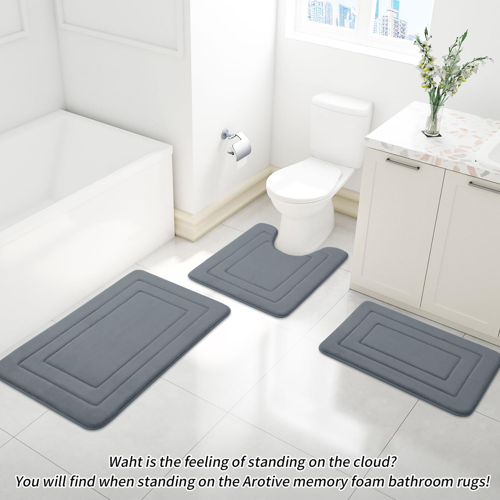 Arotive Memory Foam Bathroom Rug Mat 30x20, Ultra Soft and Absorbent Bath Mat, Machine Wash Dry, Comfortable Bath Rug Carpet for Bathroom Floor, Tub and Shower, Dark Grey