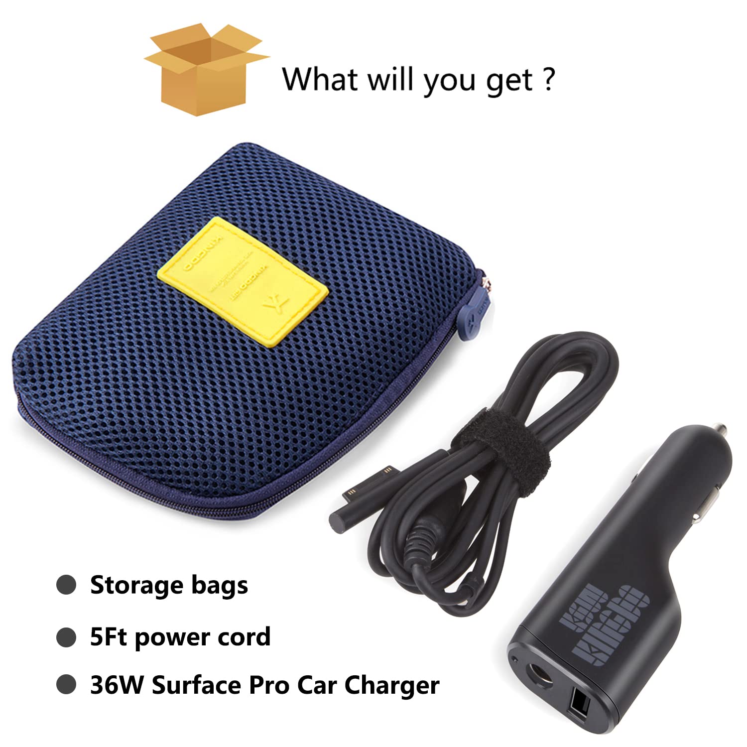 Surface Pro Car Charger Surface Laptop Car Charger,36W 12V 2.58A Power Supply for Microsoft Surface Pro 3/4/5/6/Book/Go,Surface Pro 9,Surface Laptop car charger with USB 2.0 Port(5Ft Cord)&Travel Case