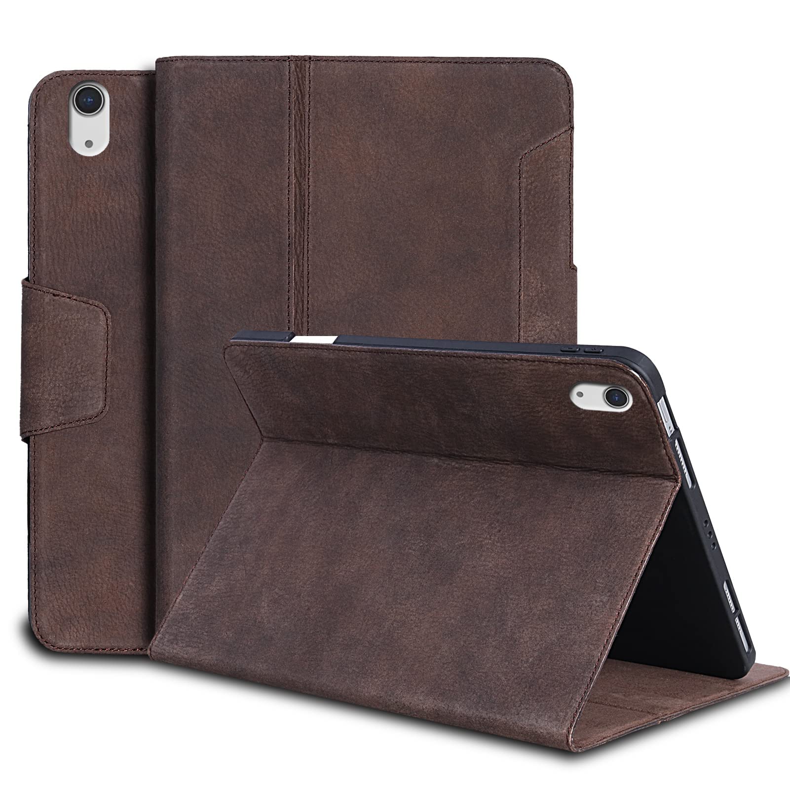 Gexmil Case for iPad 10th Generation 2022, iPad 10.9 Inch Case,Genuine Leather,Made from Real Leather Cowhide Unique Grain Cover,with Pencil Holder,with case Buckle (Sand Dark Brown)