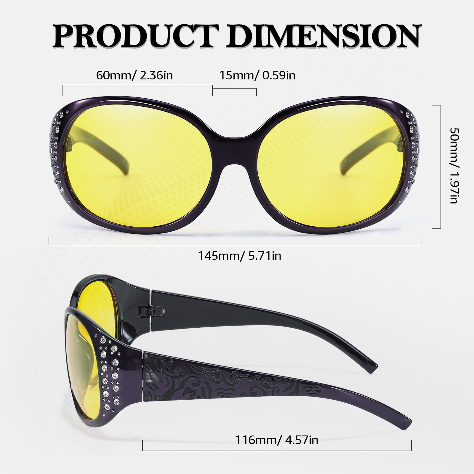 TJUTR Night Vision Driving Glasses for Women - Anti Glare, Polarized Nighttime Yellow Lens