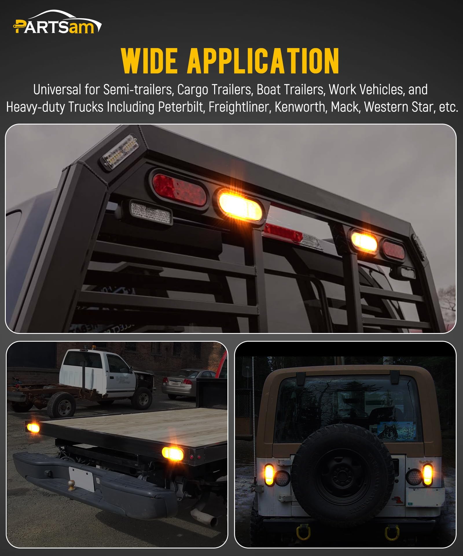 Partsam 2Pcs 6.5" Mid Turn Signal Amber Marker Light Rubber Mount 24 LED w/Reflex Lens Universal Waterproof 6 Inch Oval Led Mid-Ship Marker and Turn Signal Semi Truck Trailer Light