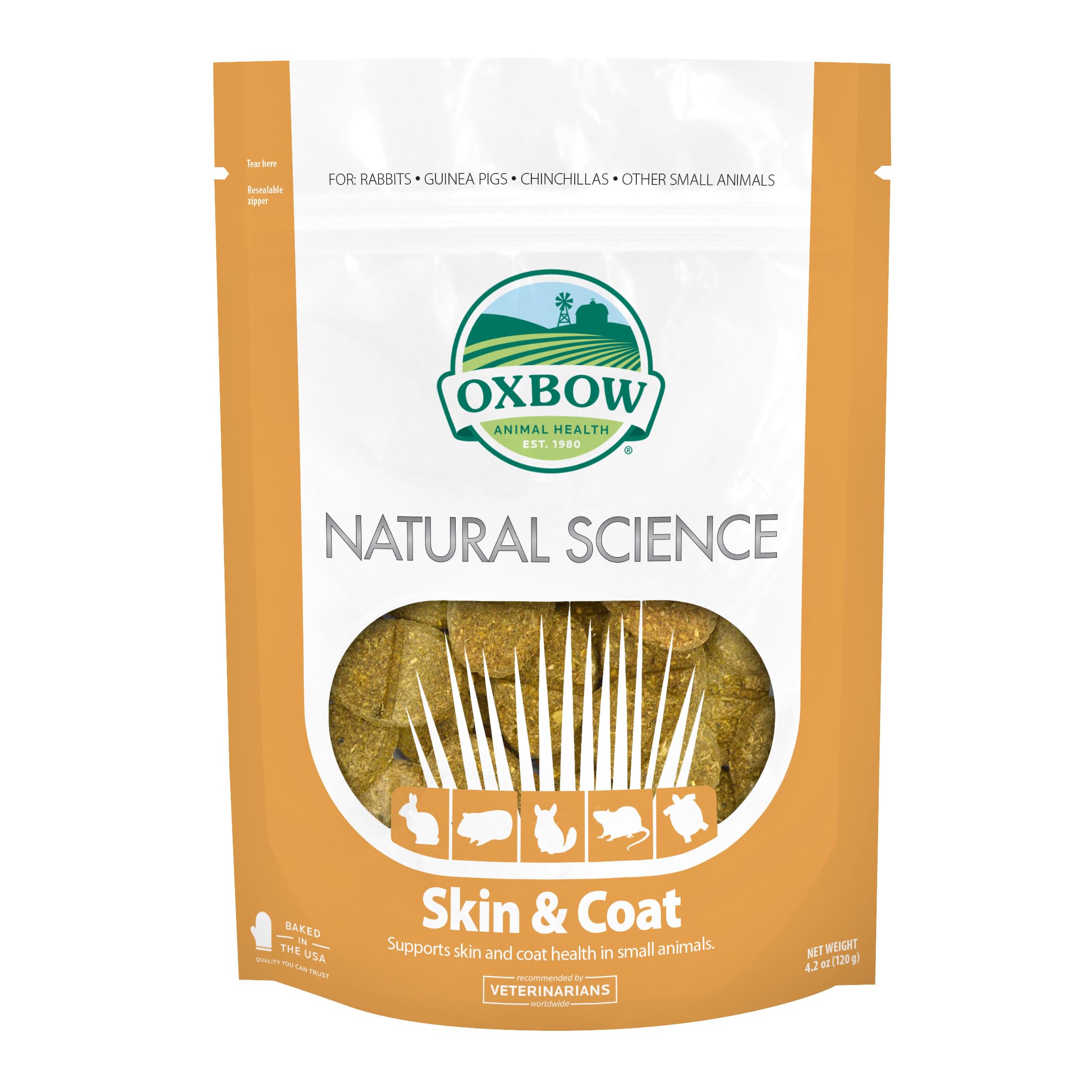 Oxbow Natural Science Skin & Coat Supplement - High Fiber, Palm Oil, Omega 3 and 6 Fatty Acids for Small Animals, 4.2 oz.