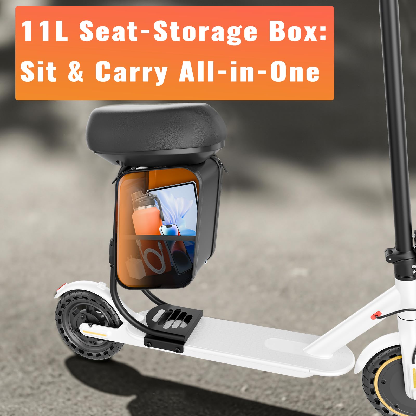 Qlaway Electric Scooter with Seat, 350W Motor, Top Speed 19Mph(31km/h), Max 22 Miles Ranges, 350W Motor, 8.5" Solid Tires, Aluminum Alloy Folding E Scooter with Dual Braking/APP Control