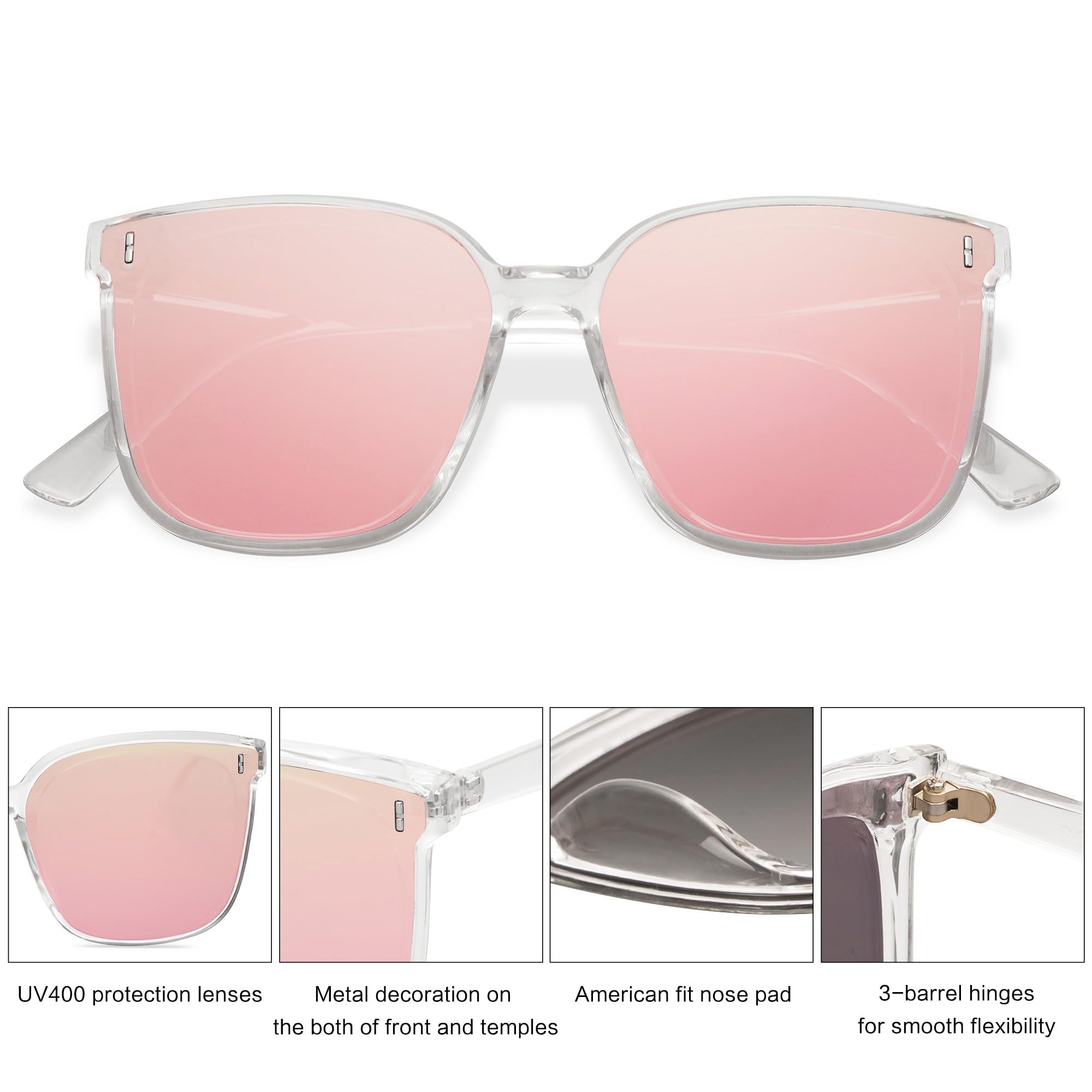 SOJOS Sunglasses for Women Men Vintage Style Shades SJ2157,Clear/Pink