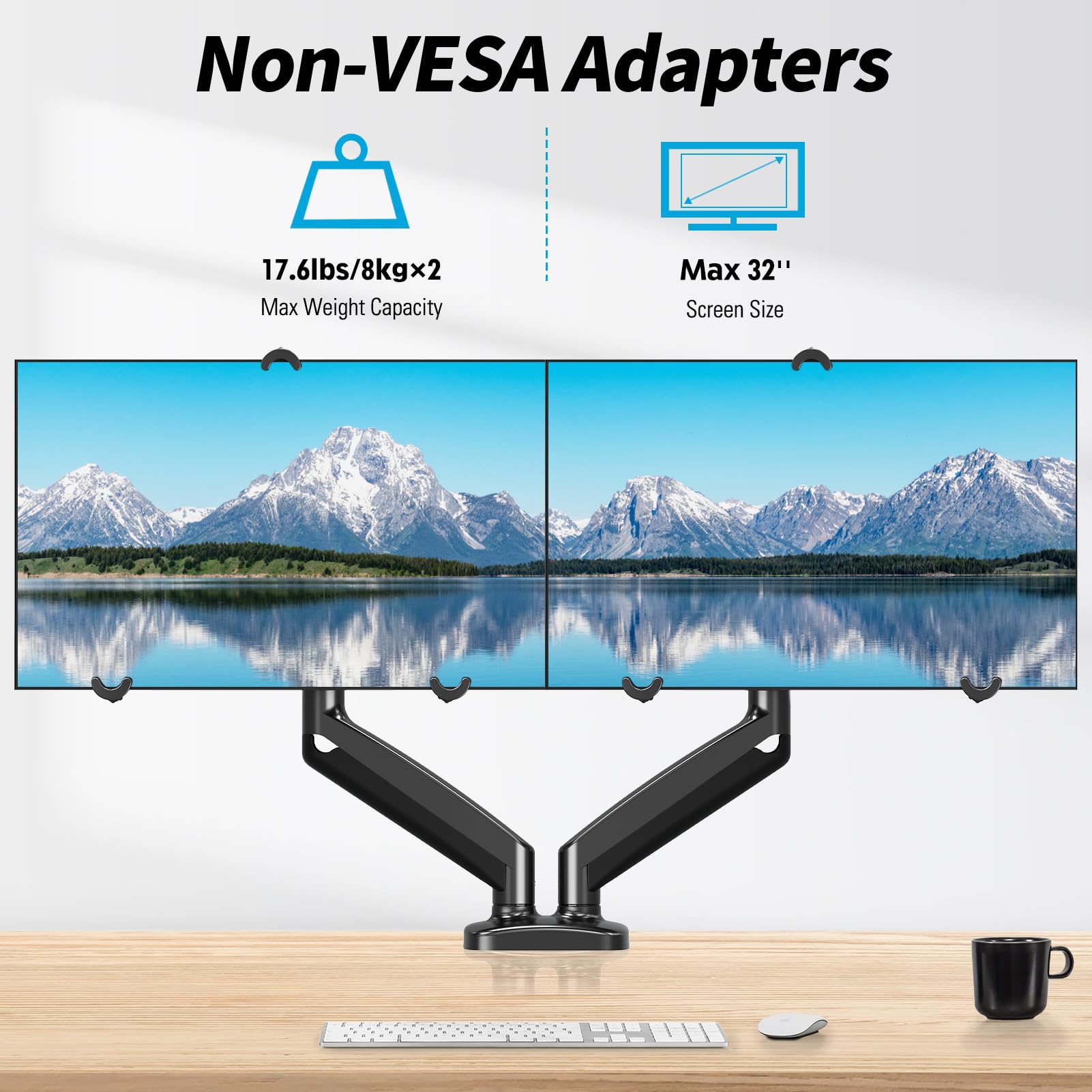 MOUNTUP Dual VESA Monitor Mount Adapters, Universal Non-VESA Mounting Adapter Kits for 19 to 32 Inch Computer Screens, Max Load 17.6lbs VESA Adapters, 2 Packs
