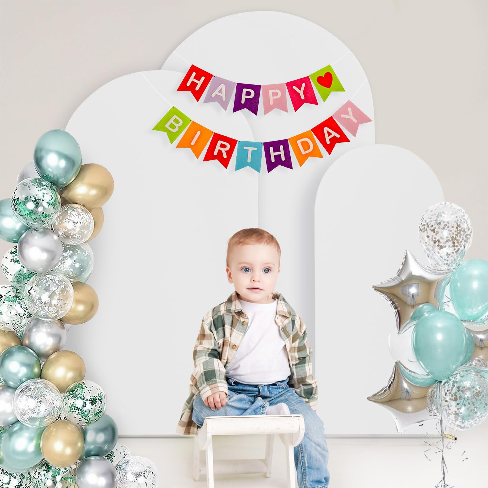 Set of 3 Wedding Arch Cover Spandex Fitted Stretchy Arch Stand Covers,2-Sided Round Top Backdrop Cover for Party Birthday Banquet Baby Shower Arch Decoration (4ft,5ft,6ft White)