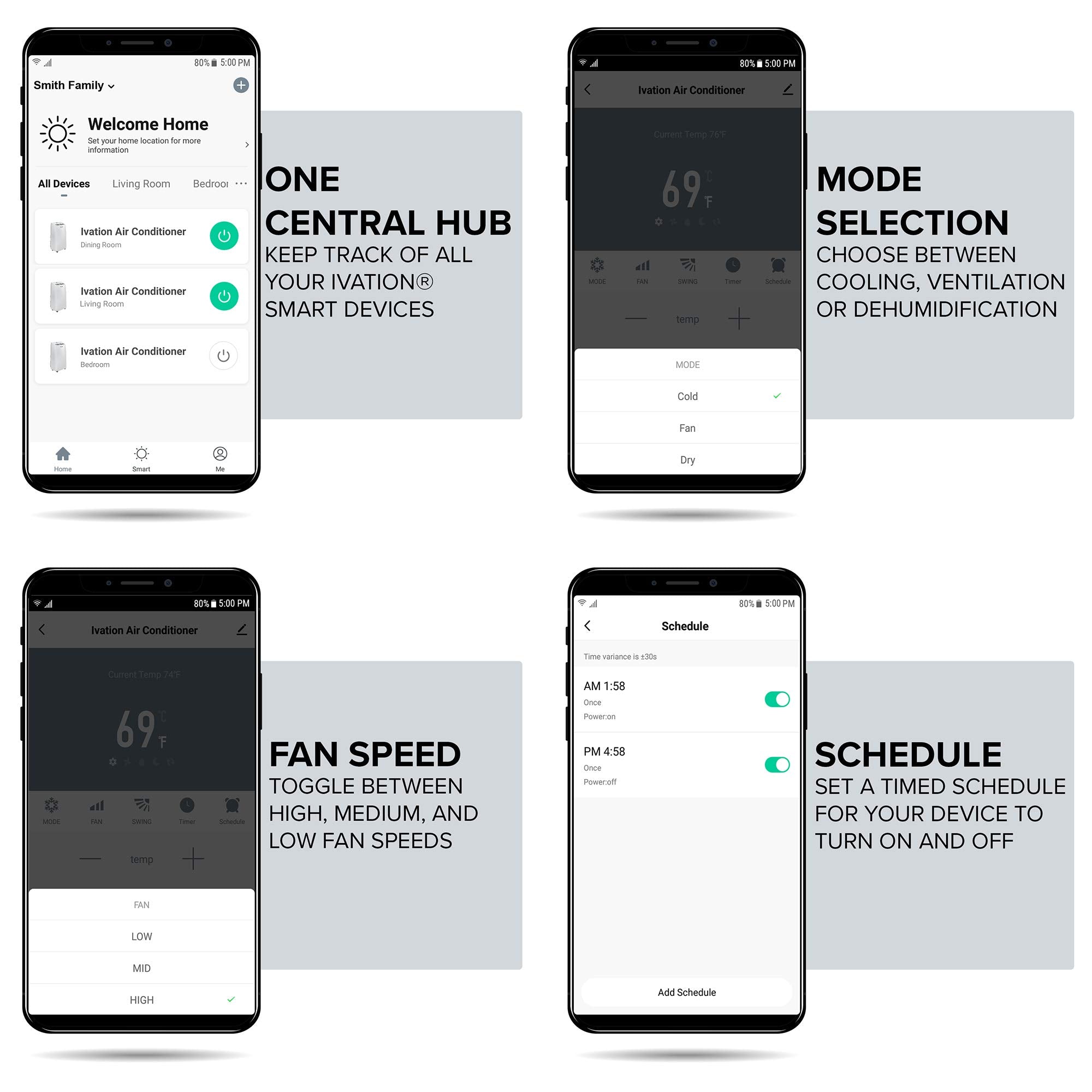 Ivation 12,000 BTU Portable Air Conditioner with Wi-Fi for Rooms Up to 450 Sq Ft (8,000 BTU SACC) 3-in-1 Smart App Control Cooling System, Dehumidifier and Fan with Remote, Exhaust Hose & Window Kit