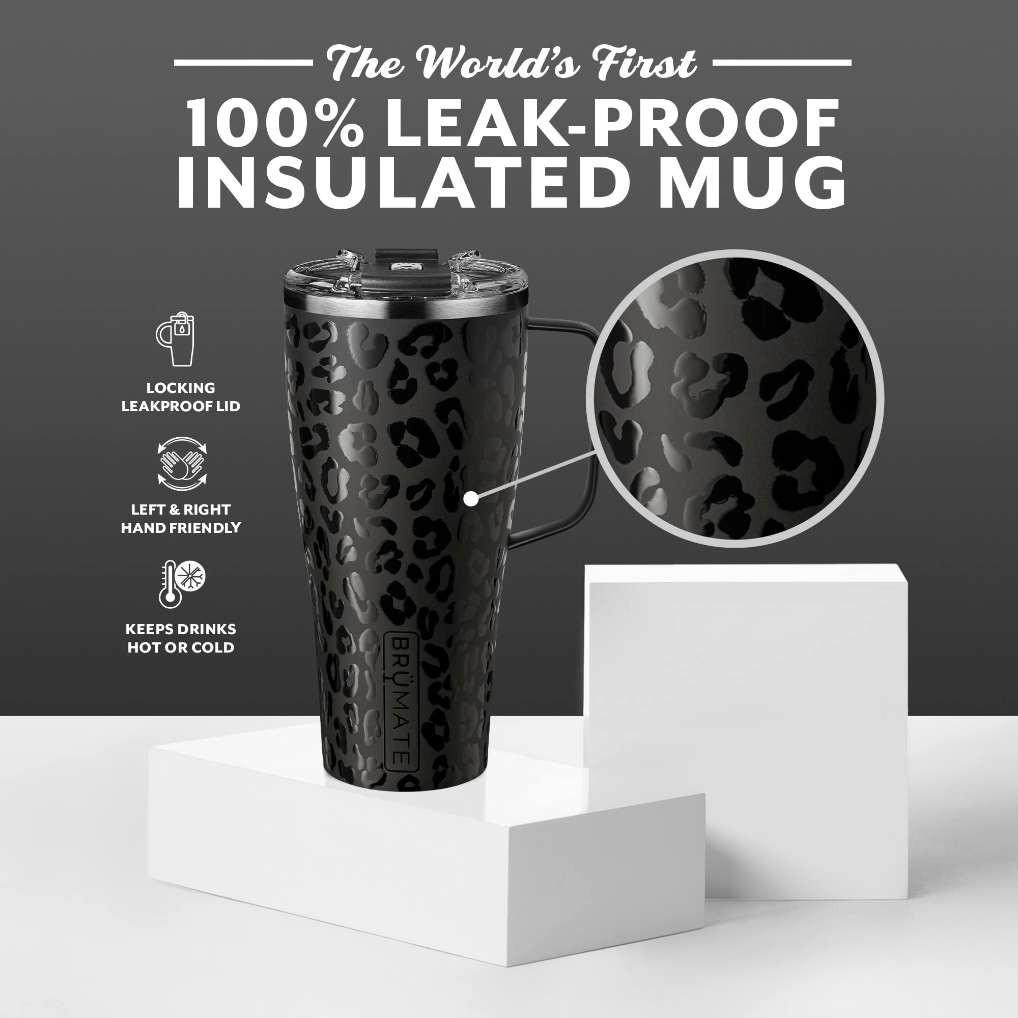 BrüMate Toddy XL - 32oz 100% Leak Proof Insulated Coffee Mug with Handle & Lid - Stainless Steel Coffee Travel Mug - Double Walled Coffee Cup (Onyx Leopard)