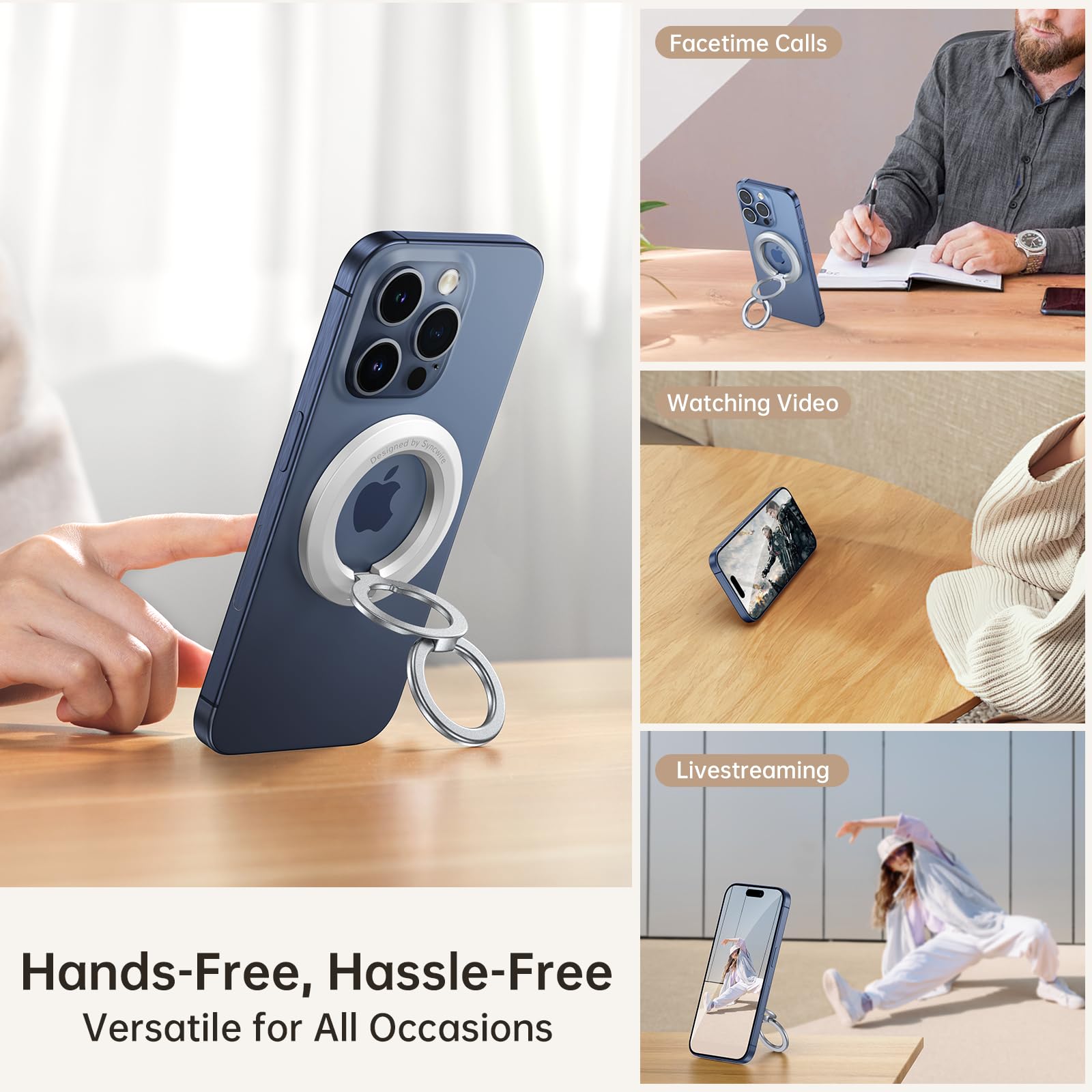 SYNCWIRE for MagSafe Ring Holder, Magnetic Phone Ring Holder Magnet Cell Phone Grip Finger Ring Kickstand Compatible with iPhone 16 15 14 13 12 Pro Max fits MagSafe Accessories