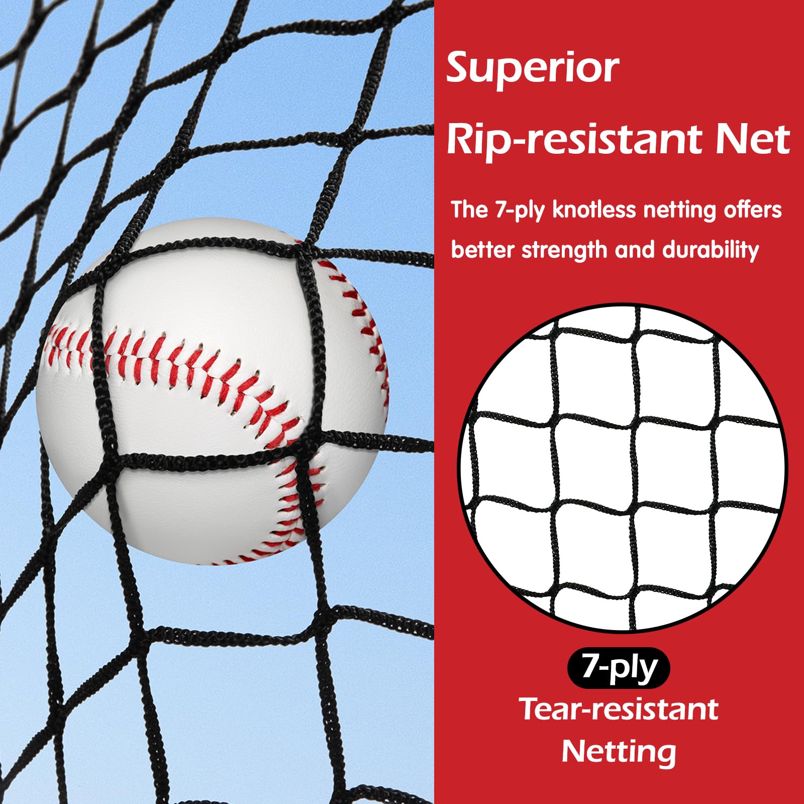 Bearwill Baseball Net, 7x7ft Baseball Softball Pitching Net with Large Ball Collection System, Hitting Net Batting Net with Tee, 2 Strike Zones, Carry Bag, Baseball Nets for Batting Hitting Pitching