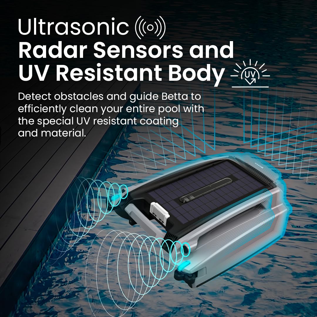 Betta SE Plus - Solar Powered Robotic Pool Skimmer with Dual Charging Options and 30-Hour Continuous Cleaning Battery Power, Anti-Stuck Foam Noodle, Shallow Water Safeguard