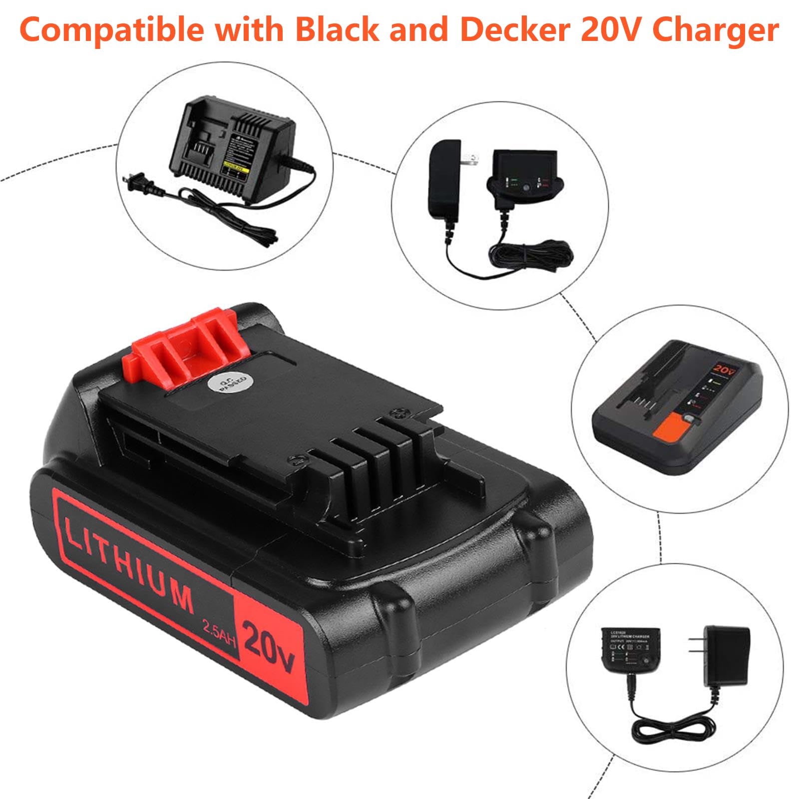 KINGTIANLE 2.5Ah 20V Max Lithium Battery Replacement for Black and Decker 20V Lithium Battery LBXR20 LBXR20-OPE LB20 LBX20 LBX4020 LB2X4020 Cordless Tools Batteries