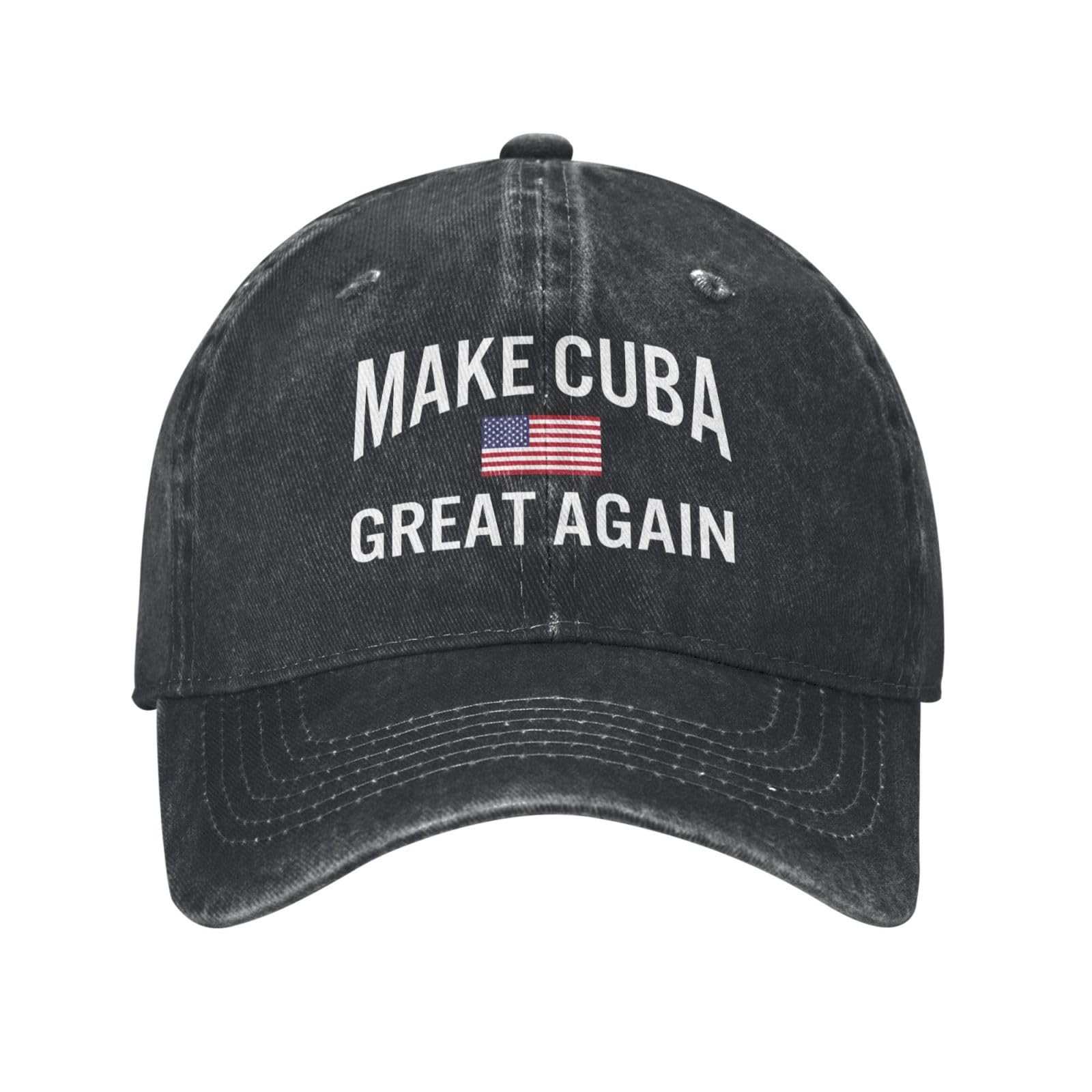 qwumub Make Cuba Great Again Hat Washed Distressed Baseball Cap Black