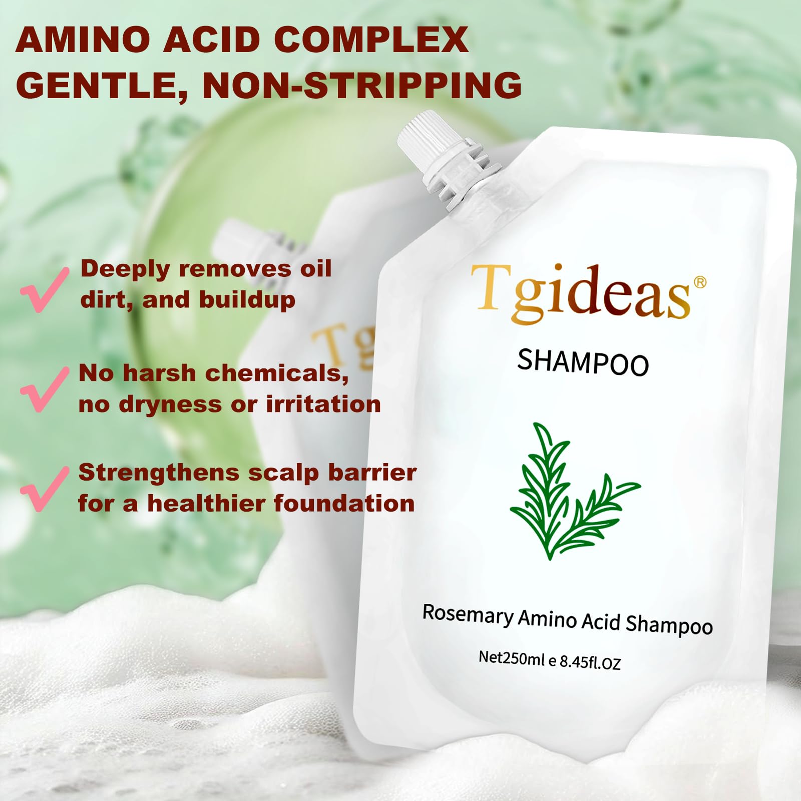 Tgideas Rosemary Biotin Amino Acid Shampoo, Hair Growth Shampoo for Women and Men, Thinning Hair Loss Natural 8.45 fl oz, Two-Pieces