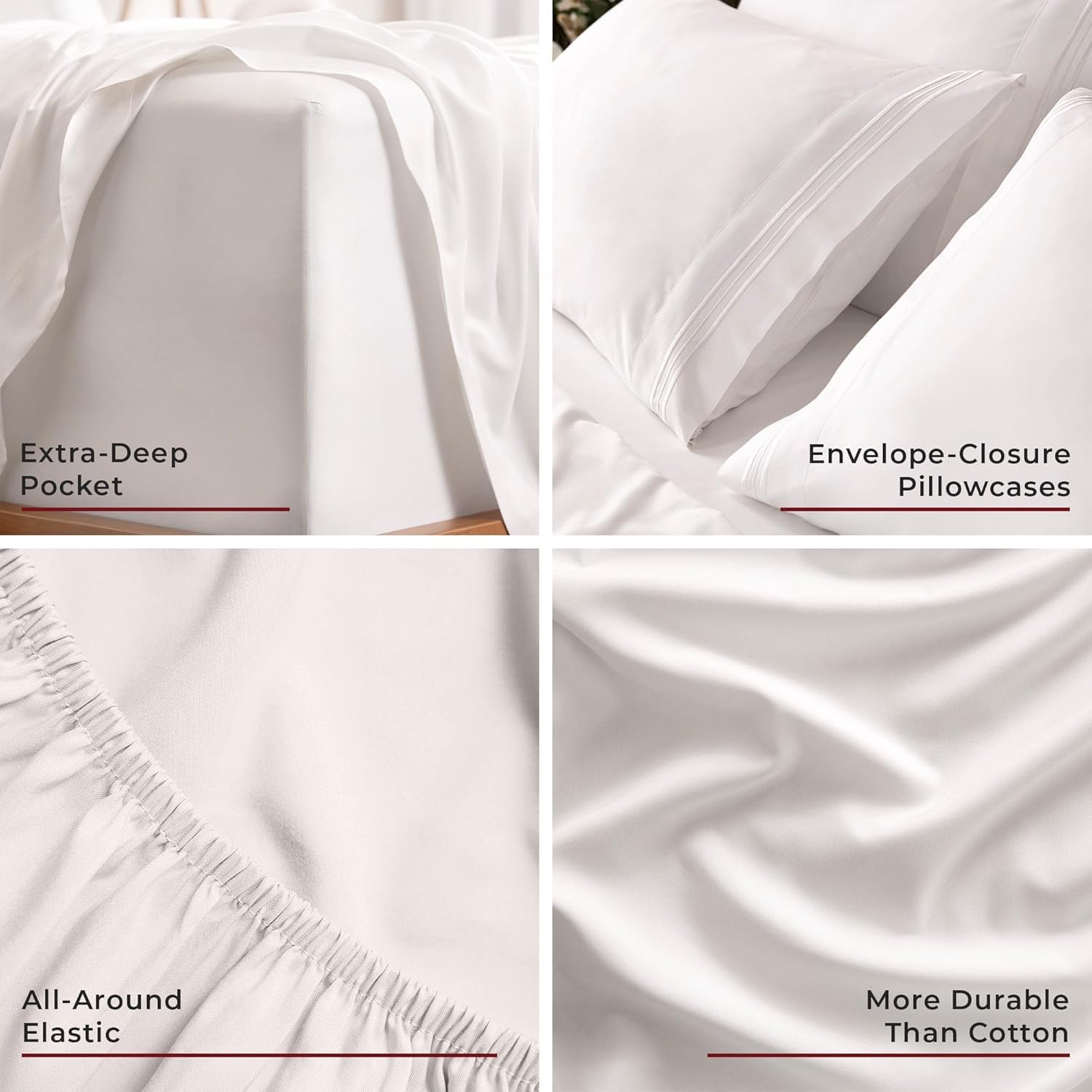 Mellanni 4PC Bed Sheet Set + 4 Pillowcases Bundle&Save - Iconic Collection Bedding - Bundle Includes: 1 Flat Sheets, 1 Fitted Sheet and 6 Pillow Cases (Queen, White)