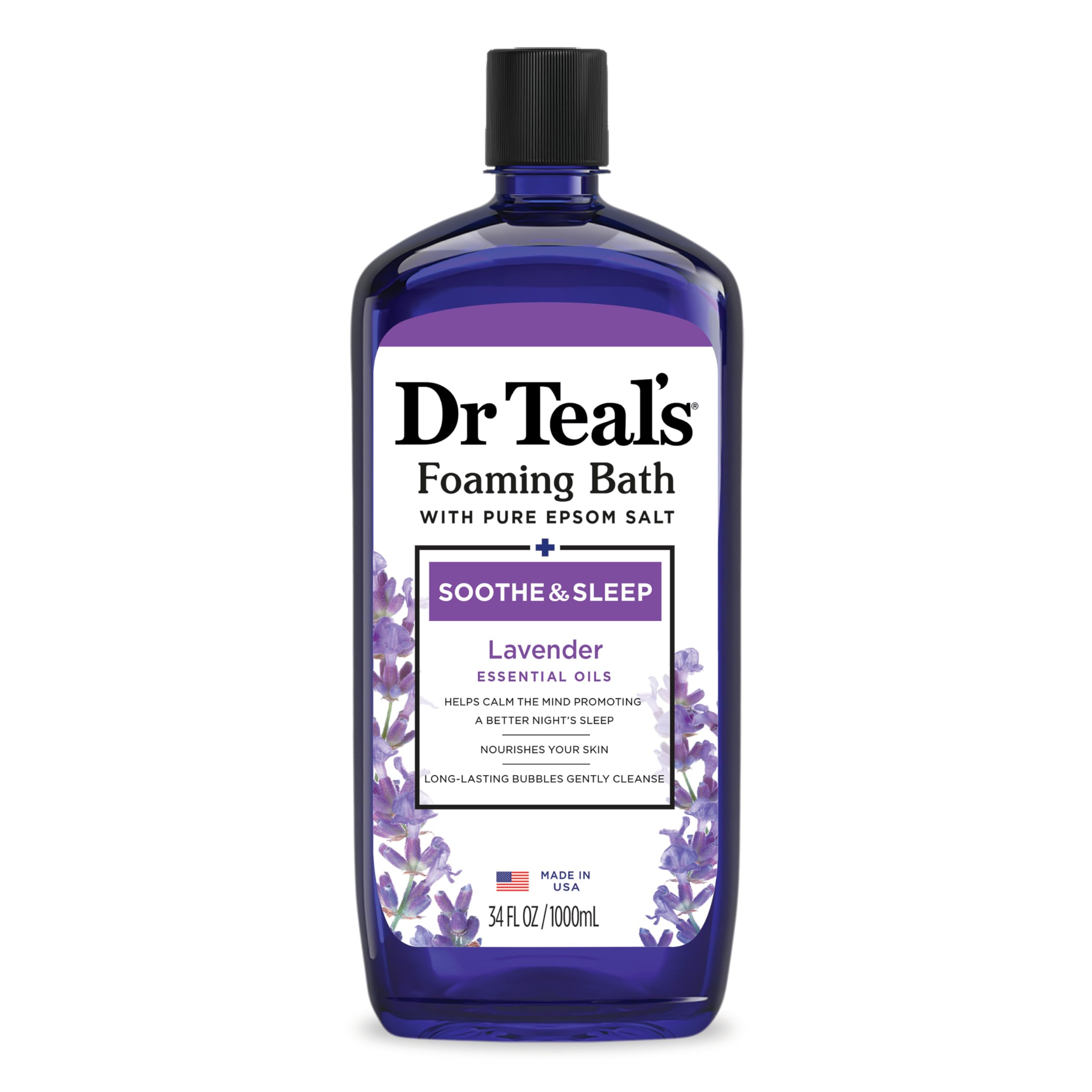 Dr Teal’s Foaming Bath with Pure Epsom Salt, Soothe & Sleep with Lavender, 34 fl oz