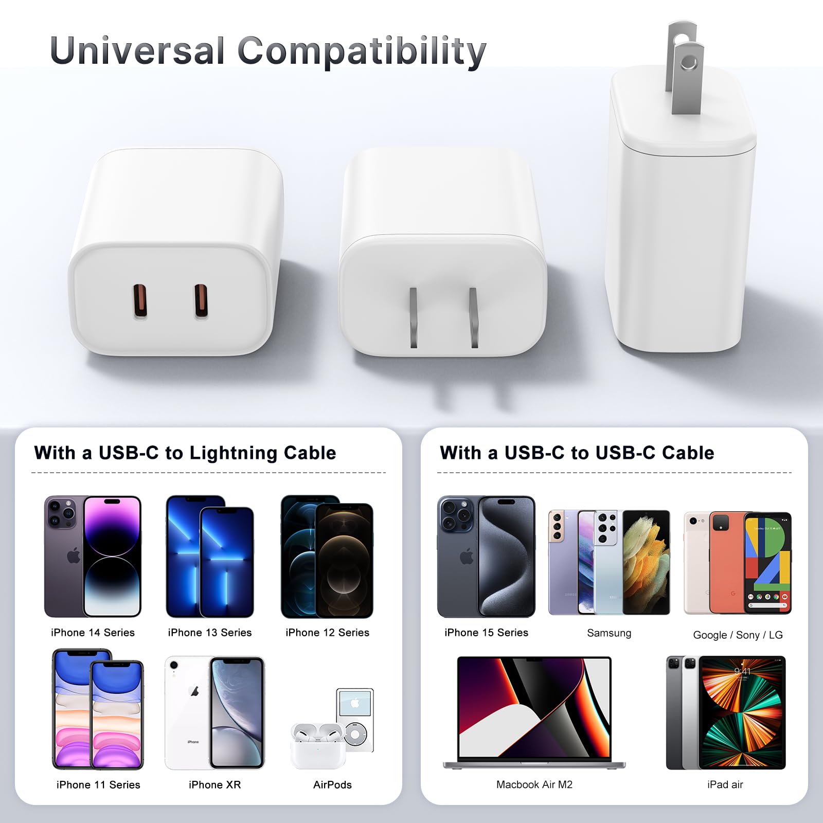 Susnwere 40W Dual USB C Charger Block,2-Port Fast USB-C Power Adapter Wall Charger Plug Type C Charging Block for Laptop Computer & Tablets/Phones iPhone 15/14/13/12/11/X, iPad,Samsung,Google (2 pack)