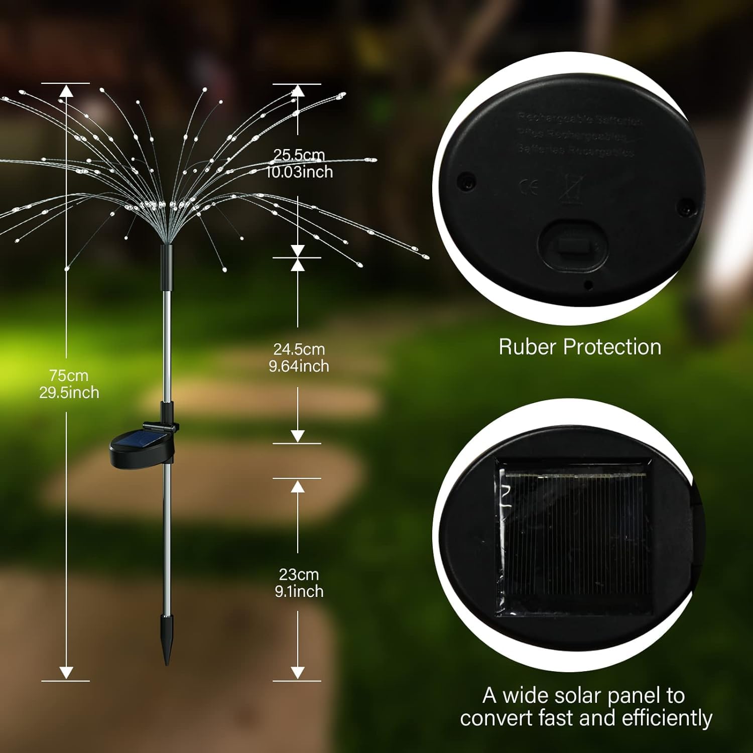 FOOING 4 Pcs Solar Garden Lights Solar Firework Lights, 480 LED Solar Powered String Light 2 Modes Twinkling Solar Lights for Garden, Wedding, Party, Patio(Warm White)