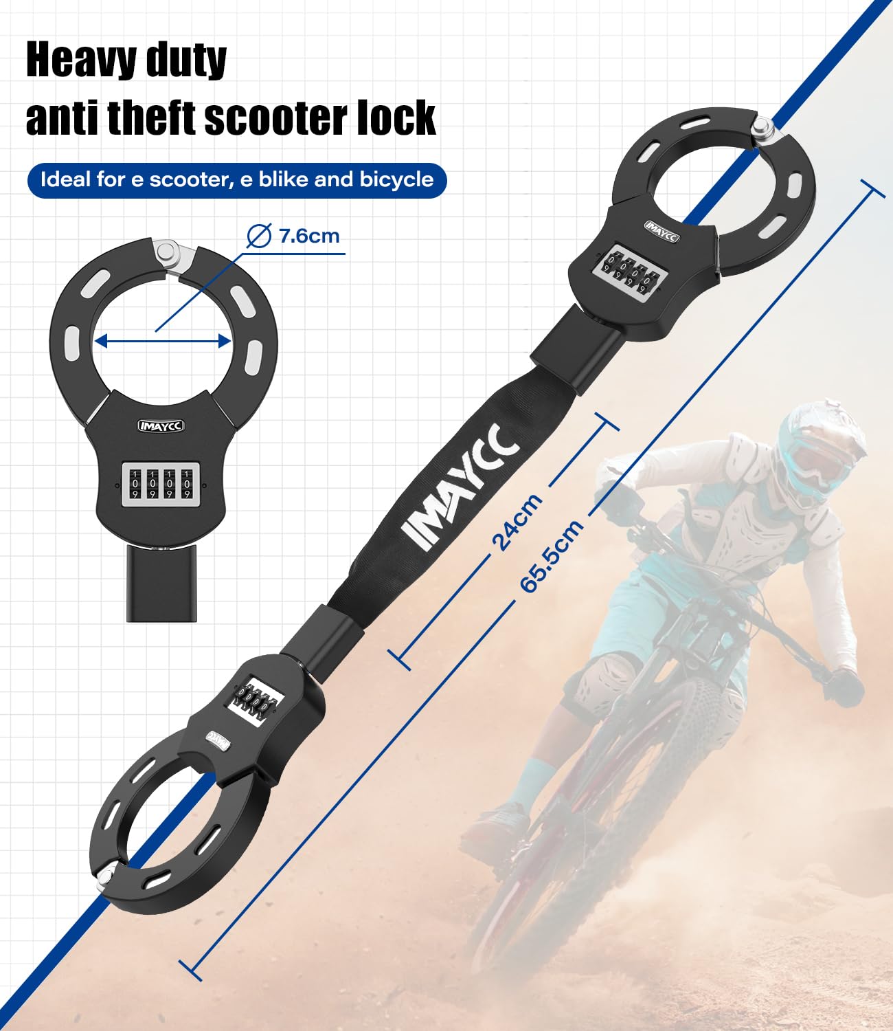 Scooter Lock, 4 Digit Combination Electric Scooter Locks Anti Theft Heavy Duty Resettable Keyless Bicycle Lock for E Scooter Bike Motorcycle & Door