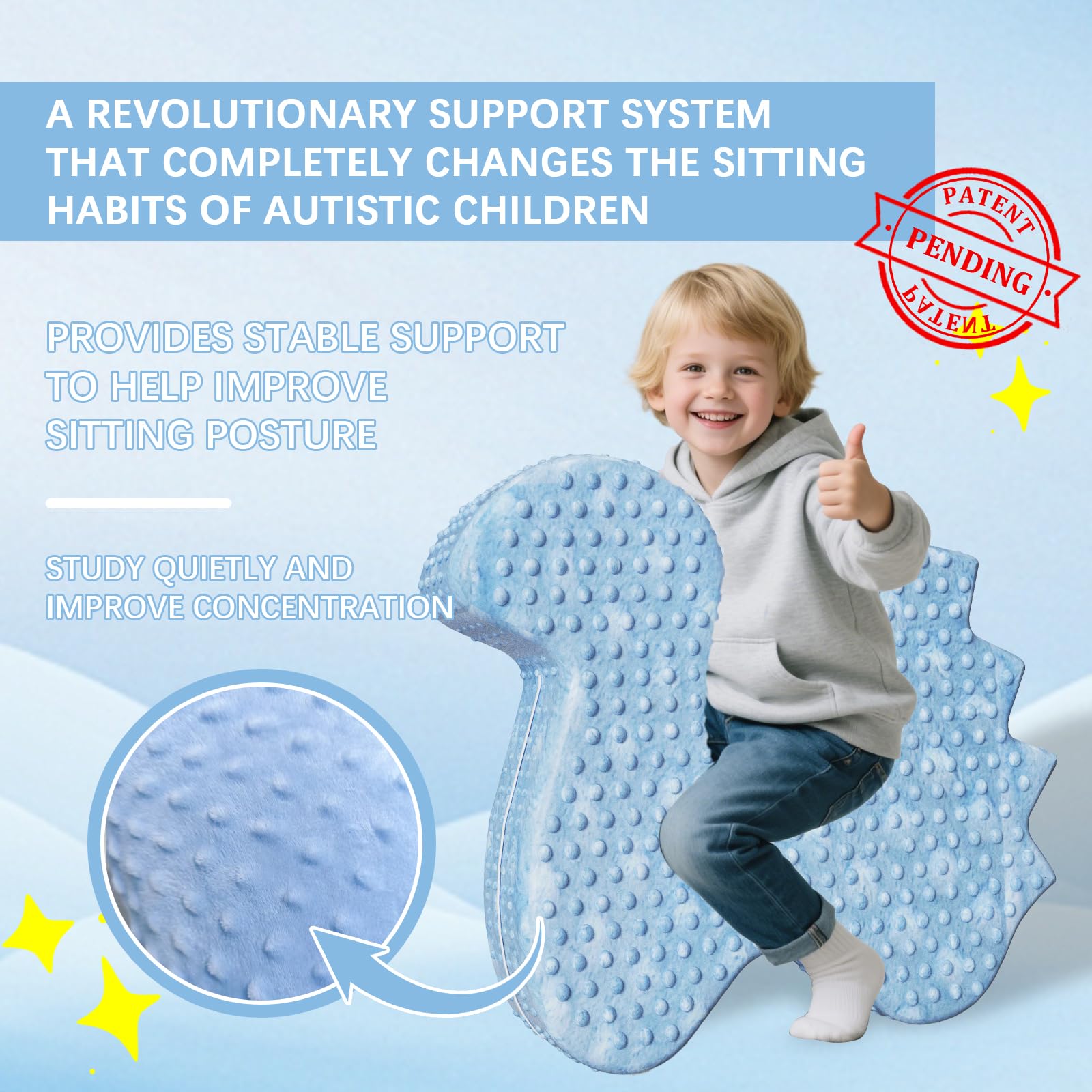 Irrical Sensory Soft Squeeze seat, Sensory Chairs specifically Designed for Children with Sensory Needs,Providing Gentle Squeeze Embrace, Washable Cover,Blue