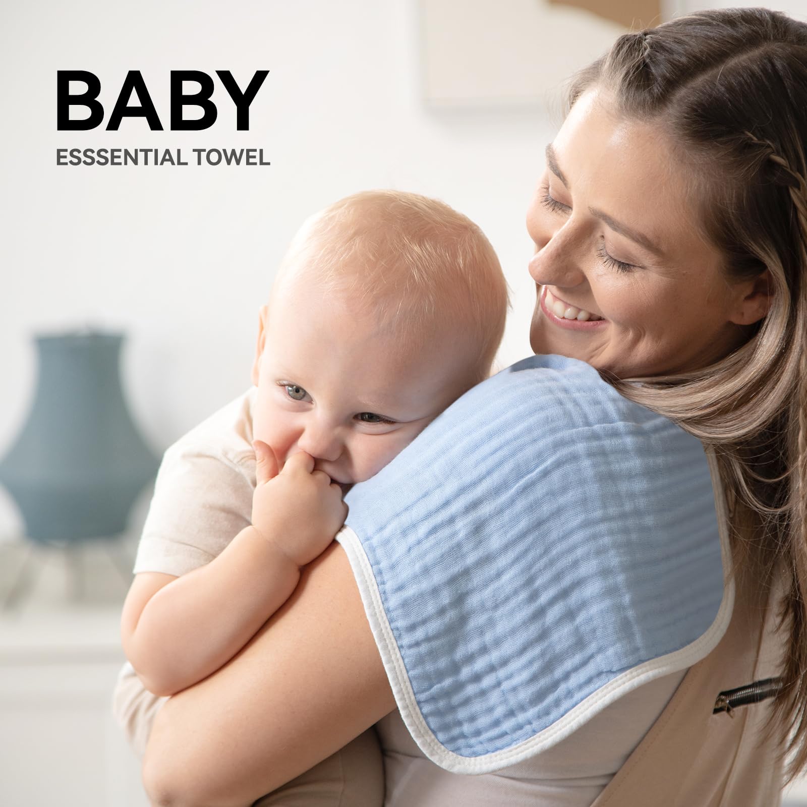 Synrroe Burp Cloths Large, Muslin Burp Cloths for Baby Girls and Boys, Pack of 10 Extra Absorbent and Soft Muslin Bibs, 6 Layers 20 by 10 Inches 100% Cotton (Blue 10 Pack)