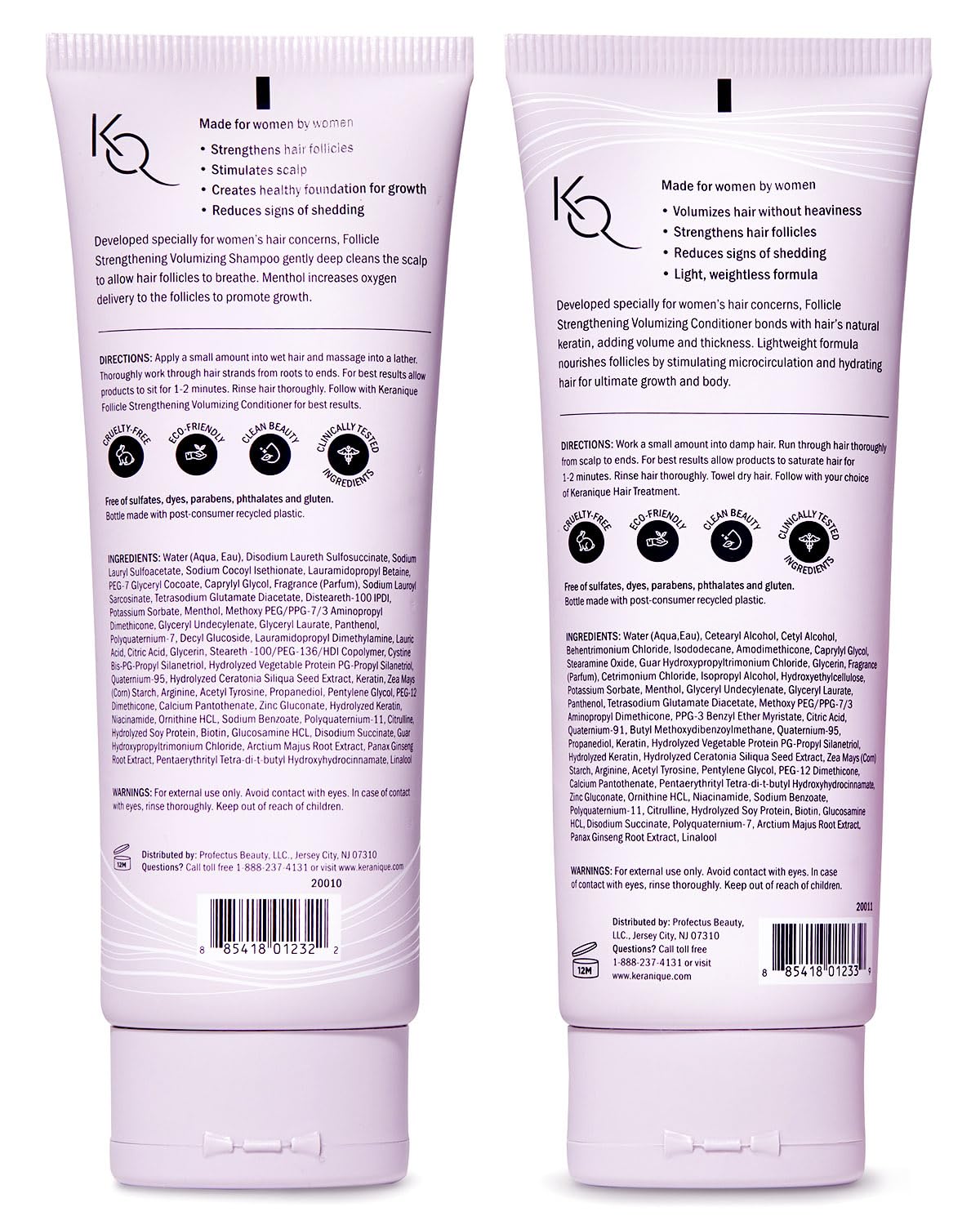 Keranique Shampoo and Conditioner - Volumizing Shampoo and Conditioner Set for Fine, Thinning Hair and Fuller Hair Growth - Keratin Enriched, Volume Thickening, Sulfate-Free, Color-Safe, Anti-Aging