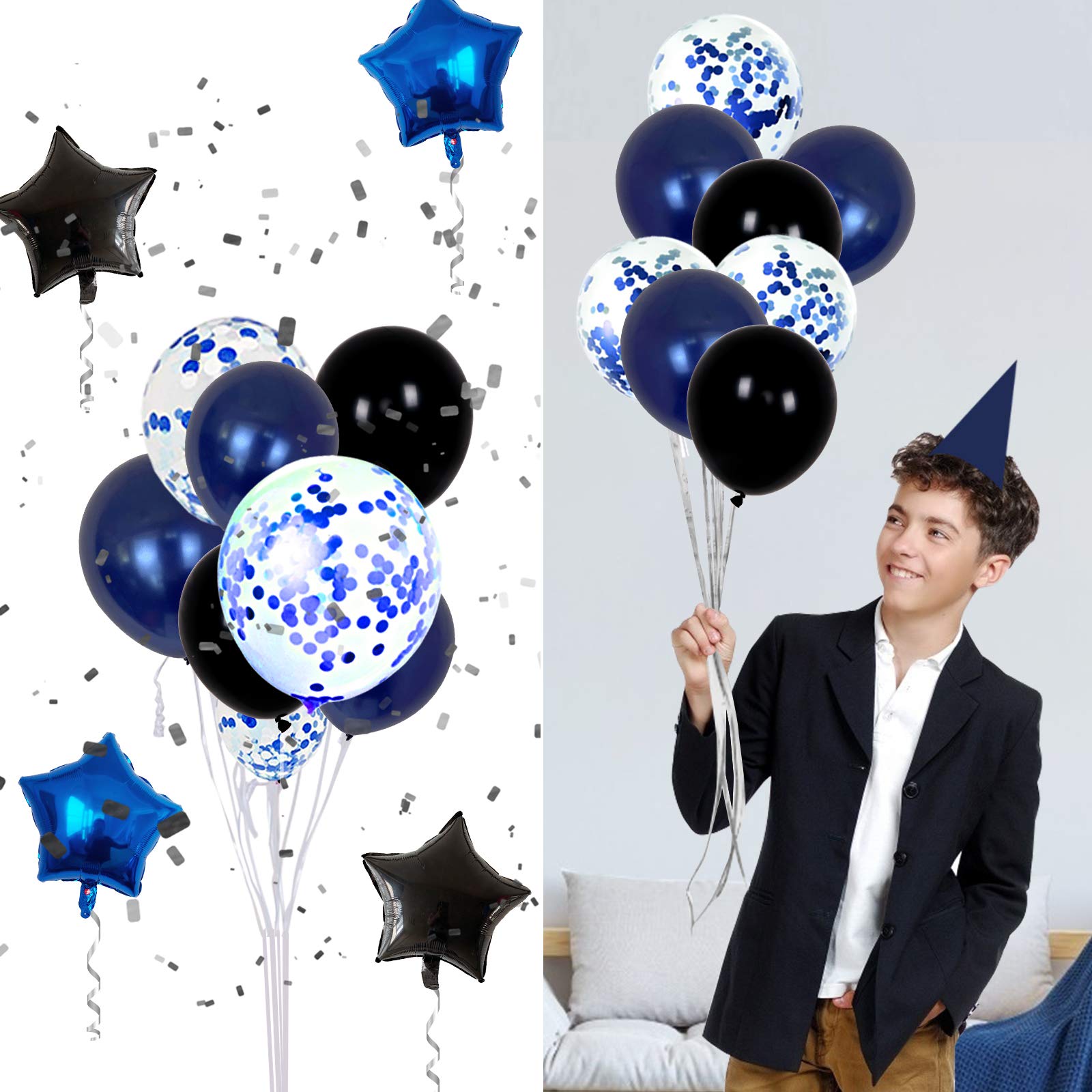 13th Birthday Decorations for Boys Dark Blue, HAPPY BIRTHDAY Banner and Silver Number 13 Balloons, Deep Blue Theme Party for Girls - 13 Years Old Birthday Party Supplies Kit for Teenager and Kids