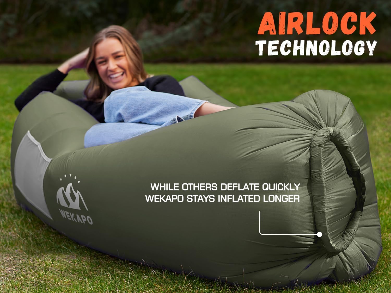WEKAPO Inflatable Couch Air Lounger Chair - Camping & Beach Accessories, Portable Blow up Sofa for Hiking, Lawn, Indoor/Outdoor Movies & Music Festivals. Lightweight and Easy to Set Up Air Hammock