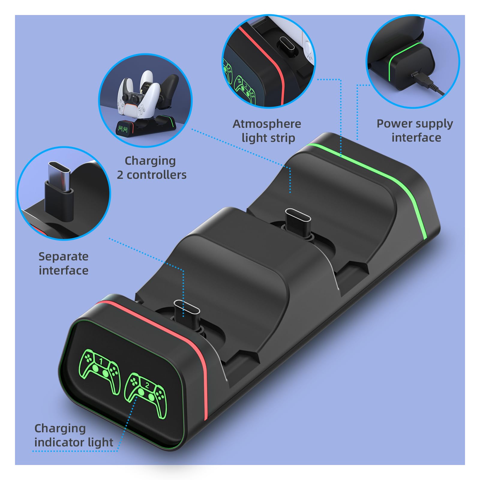 Switch Pro Controller Charger, Xbox Series S/X Controller Charging Dock, Charging Station for Playstation 5 Controller, Nintendo Switch Pro Controller,Google Controller(Not for Power A pro controller)