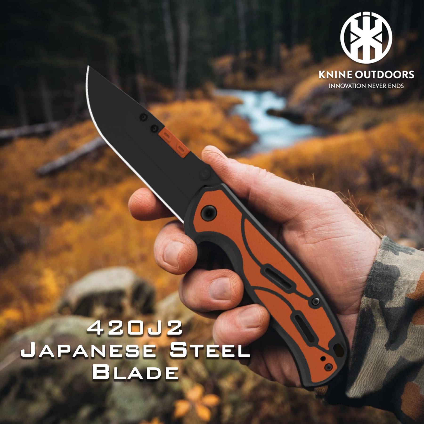 KNINE OUTDOORS Hunting Pocket Knife With Replaceable Blades and Clip, Skinning for Deer Hunting, EDC With 9 Blades (Orange)