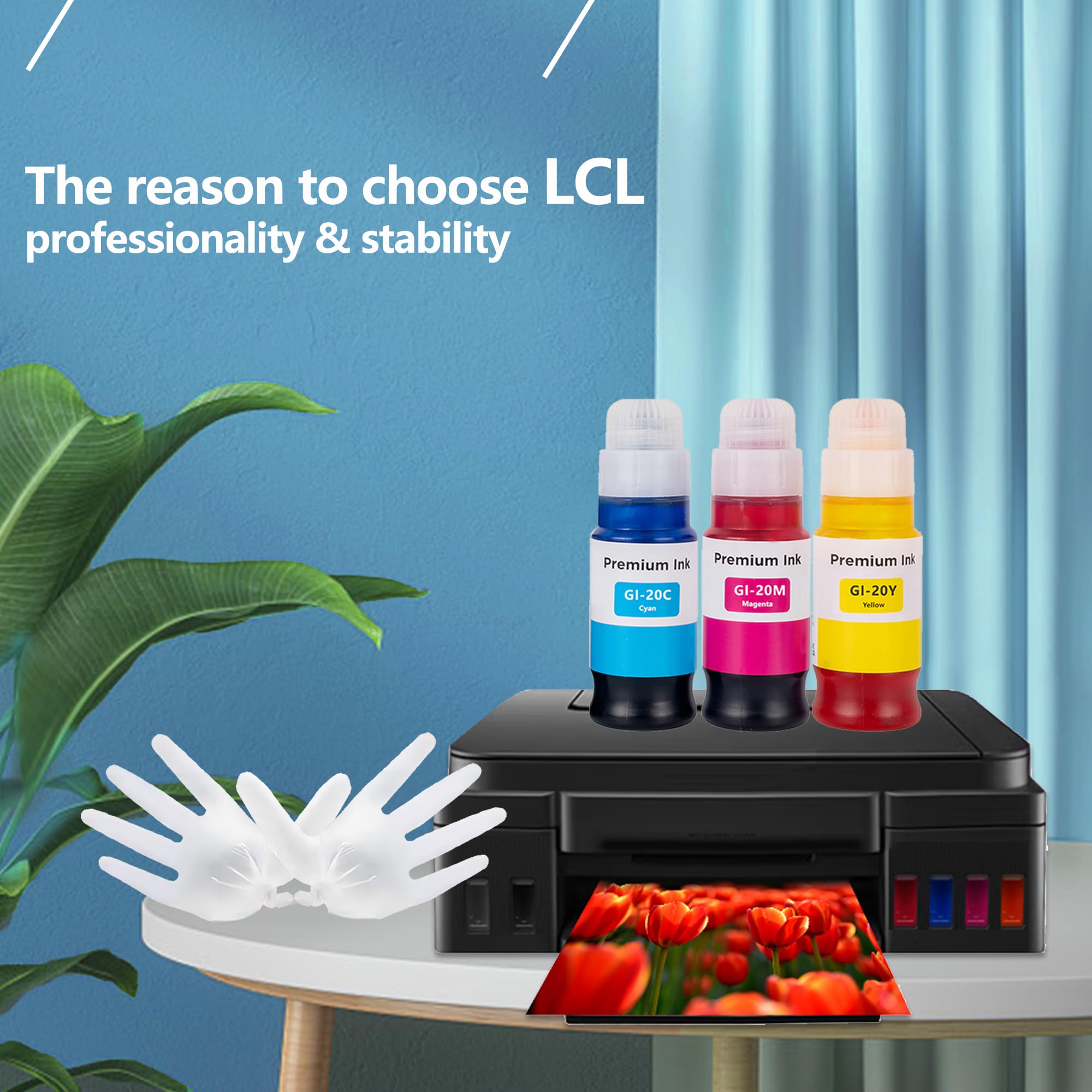 LCL GI-20 GI20 Ink Bottles Replacement for Canon 20 GI20 GI-20 Ink Refill Bottles Compatible with Canon PIXMA G5020 G6020 G7020 Printer (3-Pack,Cyan Magenta Yellow)