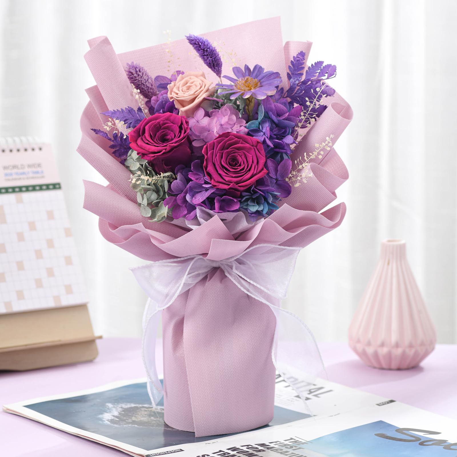 lovenfold Preserved Flowers for Delivery, Purple Rose Bouquets That Last 1-3 Years, Birthday Flowers Gifts for Women Mom Grandma Wife Friends