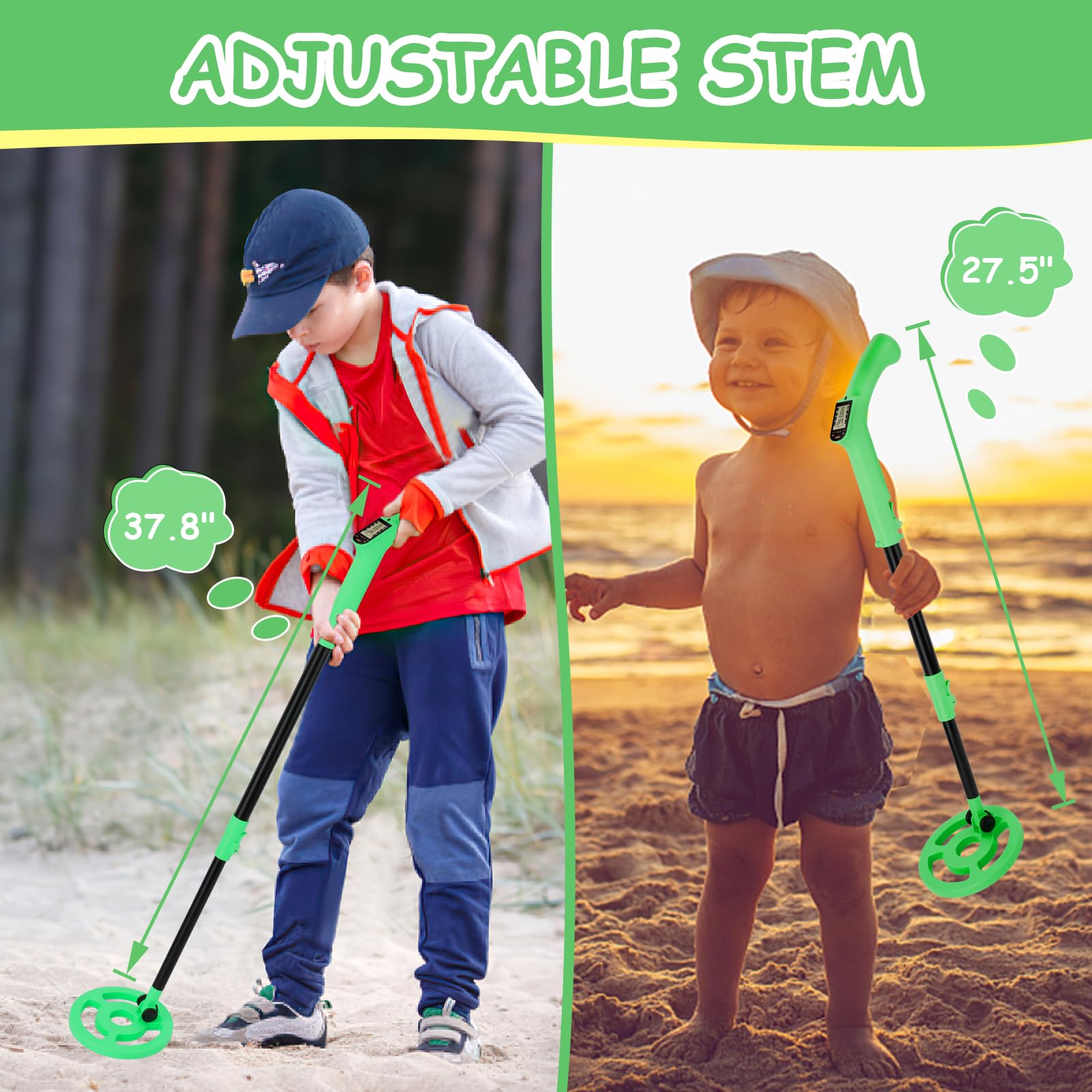 OMMO Metal Detector, Adjustable 27.5”-37.8” Metal Detector for Kids with Intuitive LCD Display, Lightweight Kids Metal Detectors with 6” Search Coil for Exploration Hiking